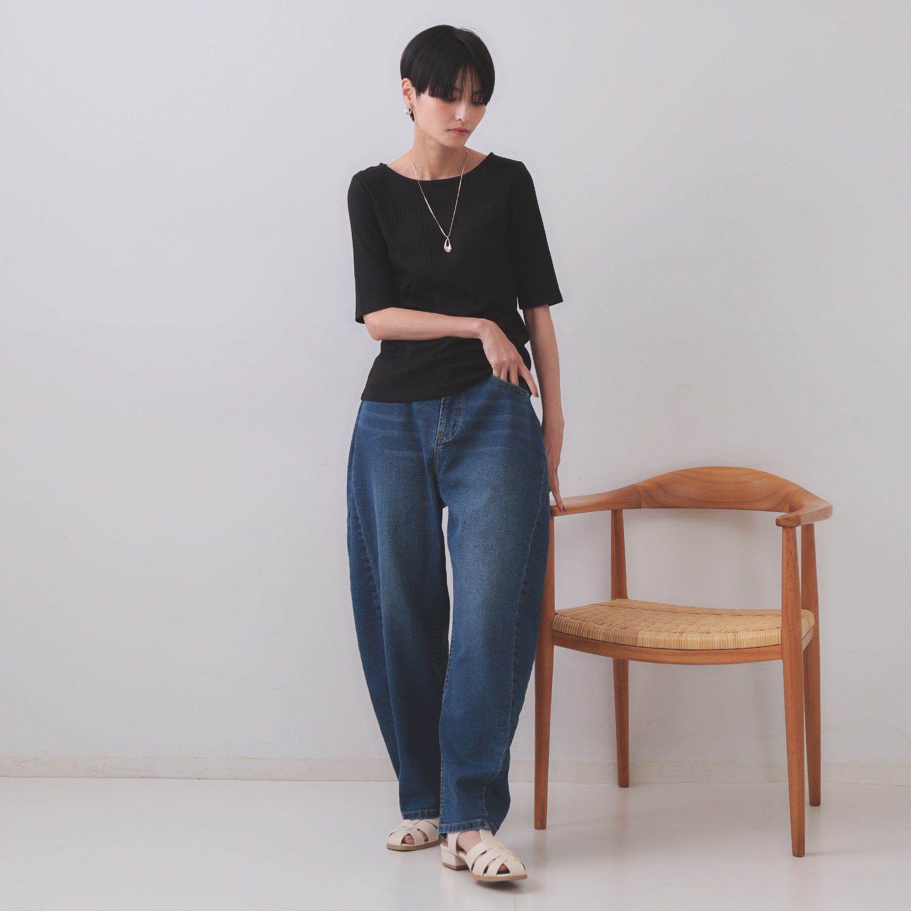 OPAQUE.CLIP「汗染み防止 ボートネックリブカットソー【洗濯機洗い可/抗ピル】」|Tシャツ・カットソー|