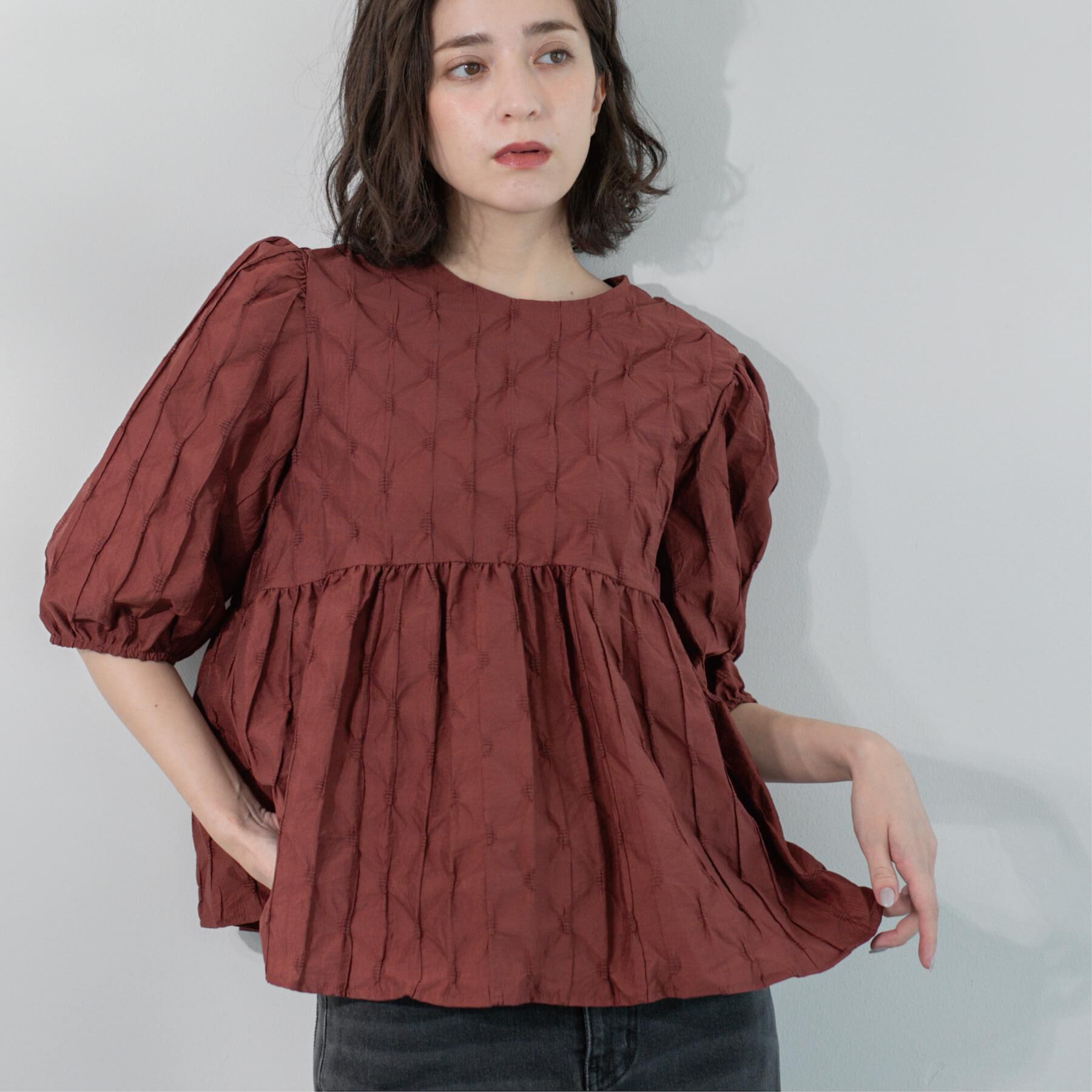 OPAQUE.CLIP「ふくれジャカードペプラムブラウス【洗濯機洗い可】」|シャツ・ブラウス|