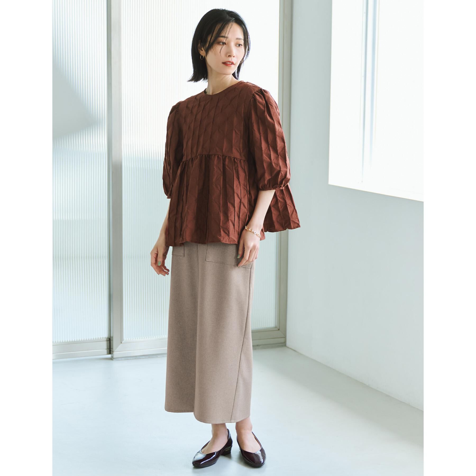 OPAQUE.CLIP「ふくれジャカードペプラムブラウス【洗濯機洗い可】」|シャツ・ブラウス|