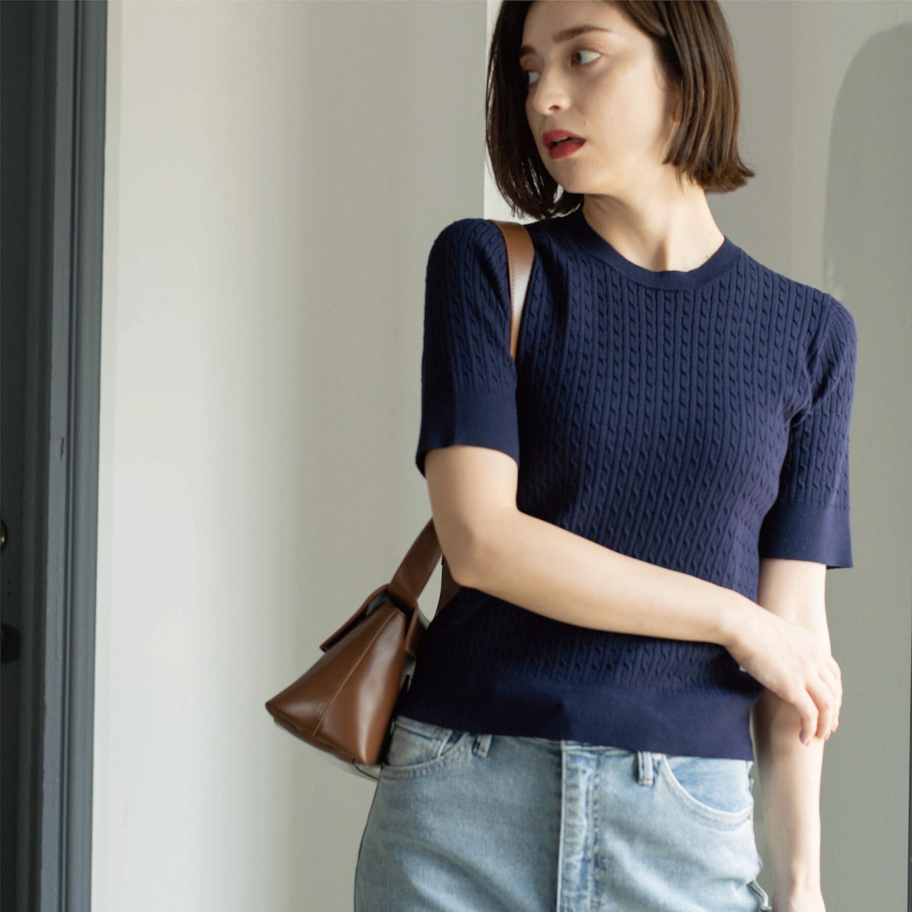 OPAQUE.CLIP「ケーブルハーフスリーブニット【UVケア/洗濯機OK】《6col/S～LL》」|ニット・セーター|