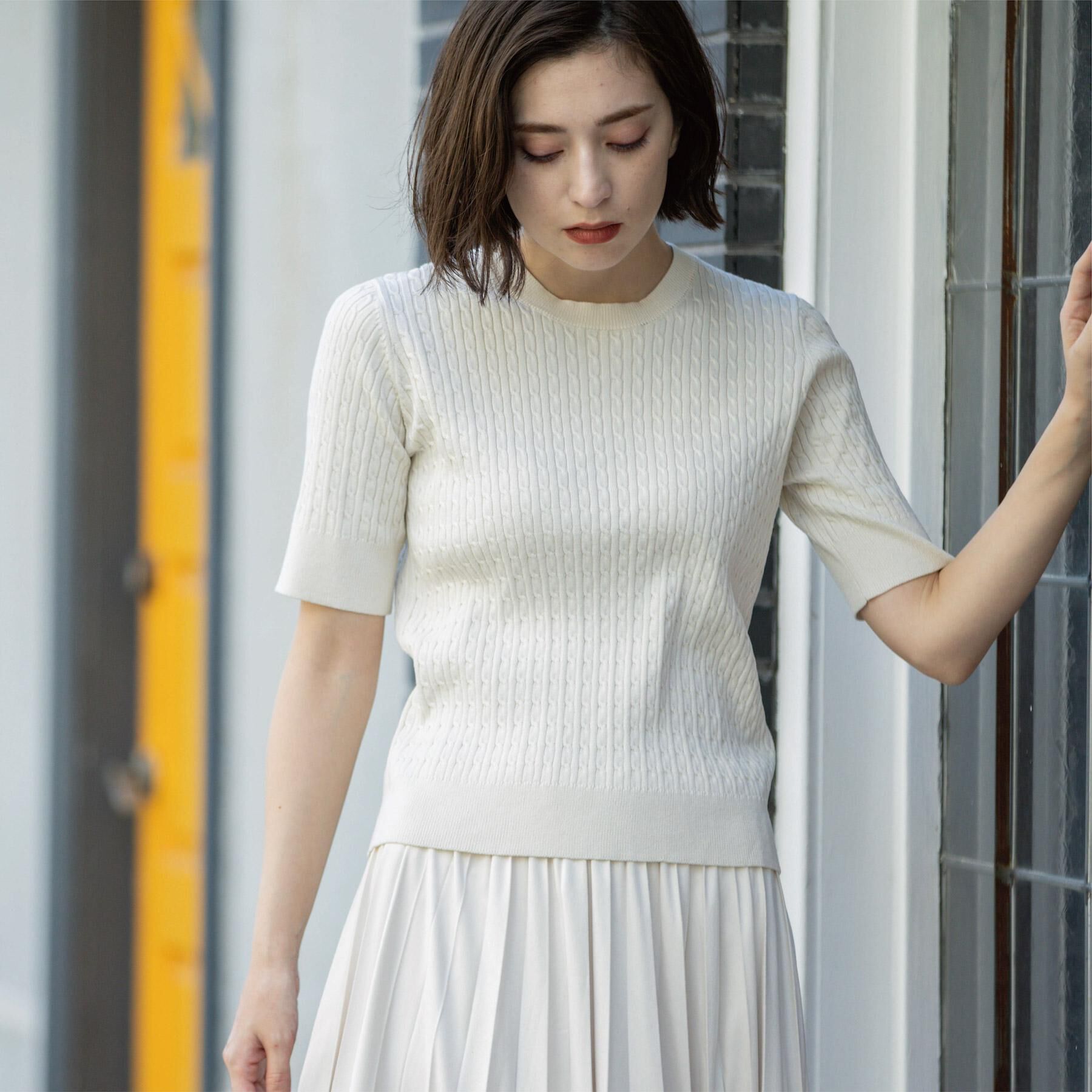 OPAQUE.CLIP「ケーブルハーフスリーブニット【UVケア/洗濯機OK】《6col/S～LL》」|ニット・セーター|