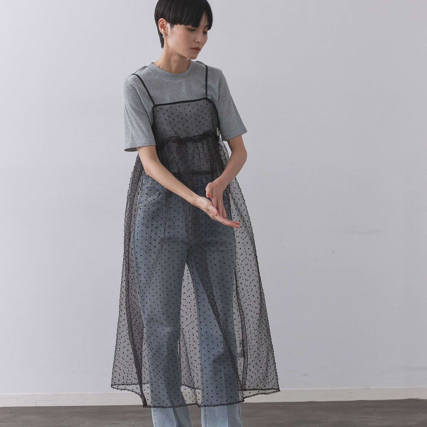 OPAQUE.CLIP「シアードットレイヤードキャミワンピース【洗濯機洗い可】」|ワンピース|ブラック(019)