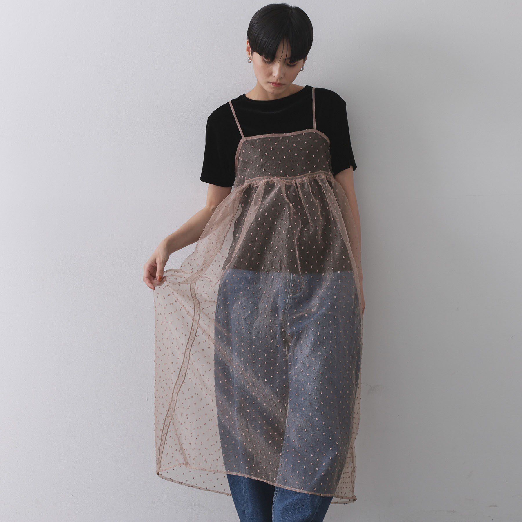 OPAQUE.CLIP「シアードットレイヤードキャミワンピース【洗濯機洗い可】」|ワンピース|ベージュ(052)