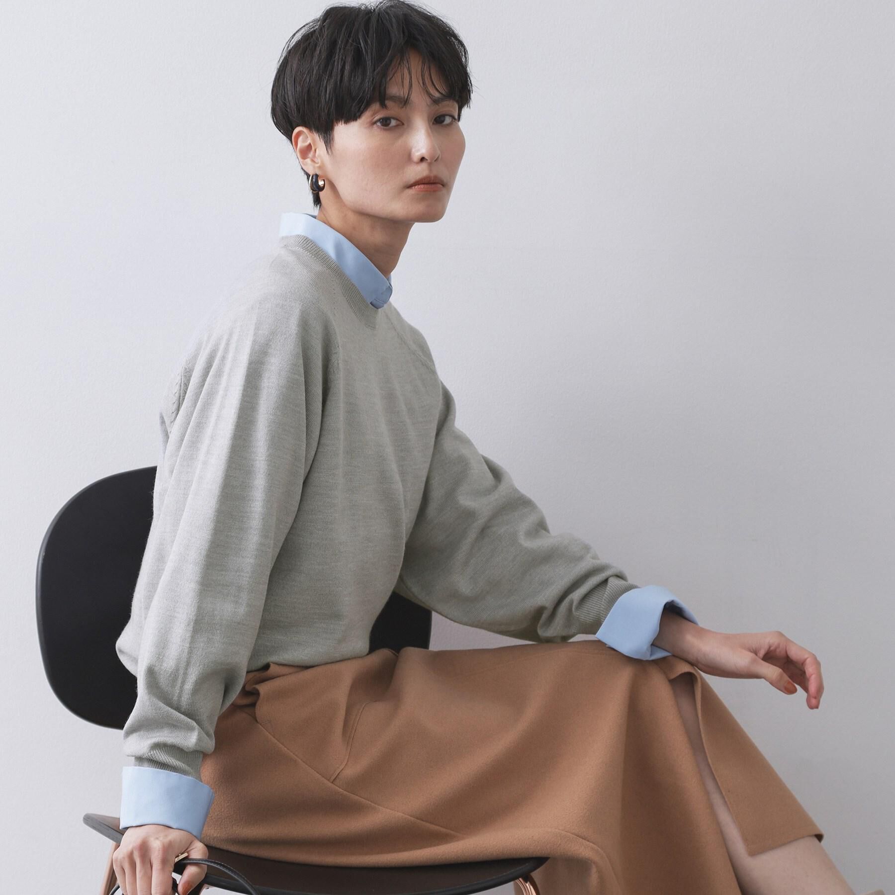 OPAQUE.CLIP「ラグランクルーネックニット/エクストラファインメリノウール【THEシリーズ/洗濯機OK】」|ニット・セーター|