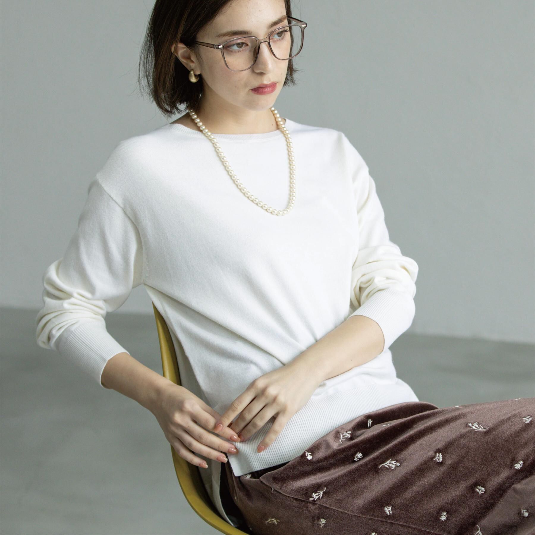 OPAQUE.CLIP「ボートネックニット/エクストラファインメリノウール【THEシリーズ/洗濯機OK】」|ニット・セーター|ホワイト(001)