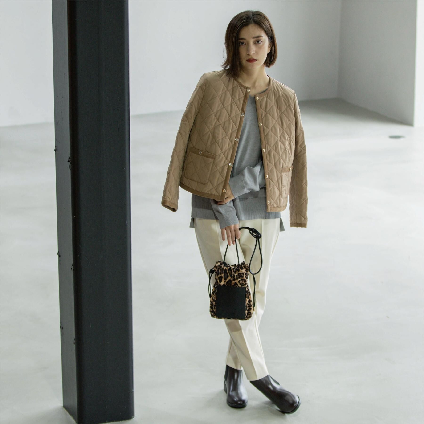 OPAQUE.CLIP「撥水キルティングノーカラージャケット【洗濯機洗い可】」|ノーカラージャケット|