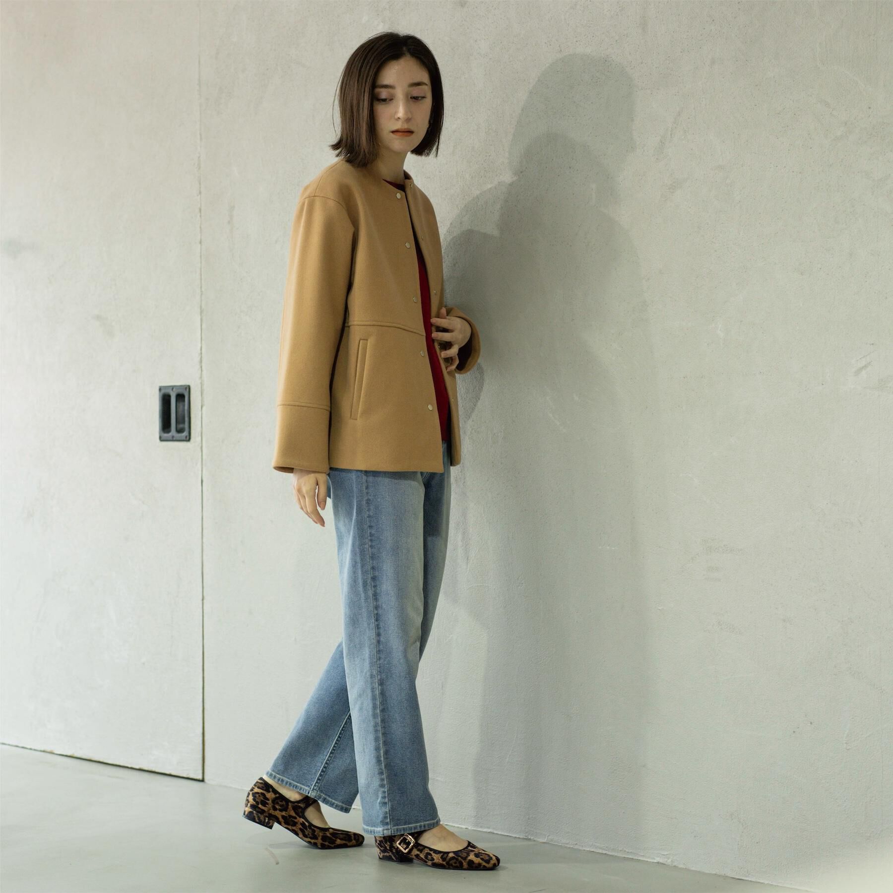 OPAQUE.CLIP「ウールライクメルトンノーカラーコート【洗濯機洗い可】」|ノーカラーコート|