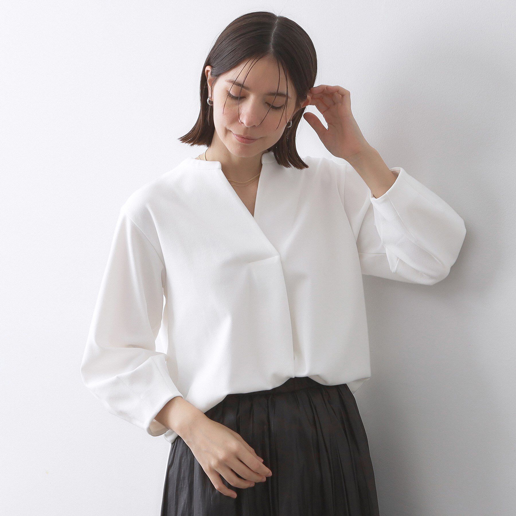 OPAQUE.CLIP「スキッパートップス【吸水速乾/UVケア/洗濯機OK】」|Tシャツ・カットソー|ホワイト(001)