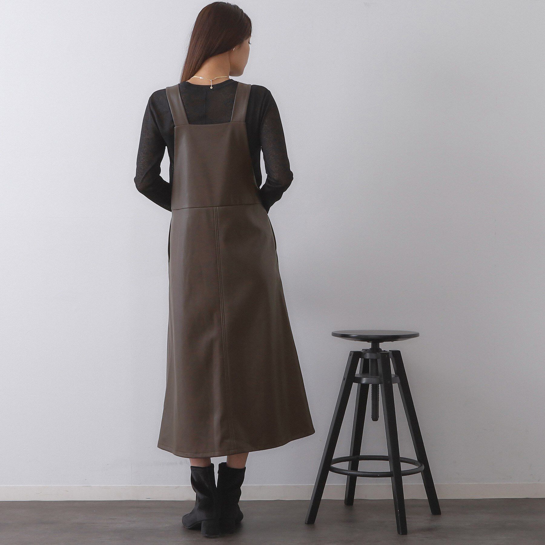 OPAQUE.CLIP「レザー調フレアジャンスカ【洗える】」|ワンピース|