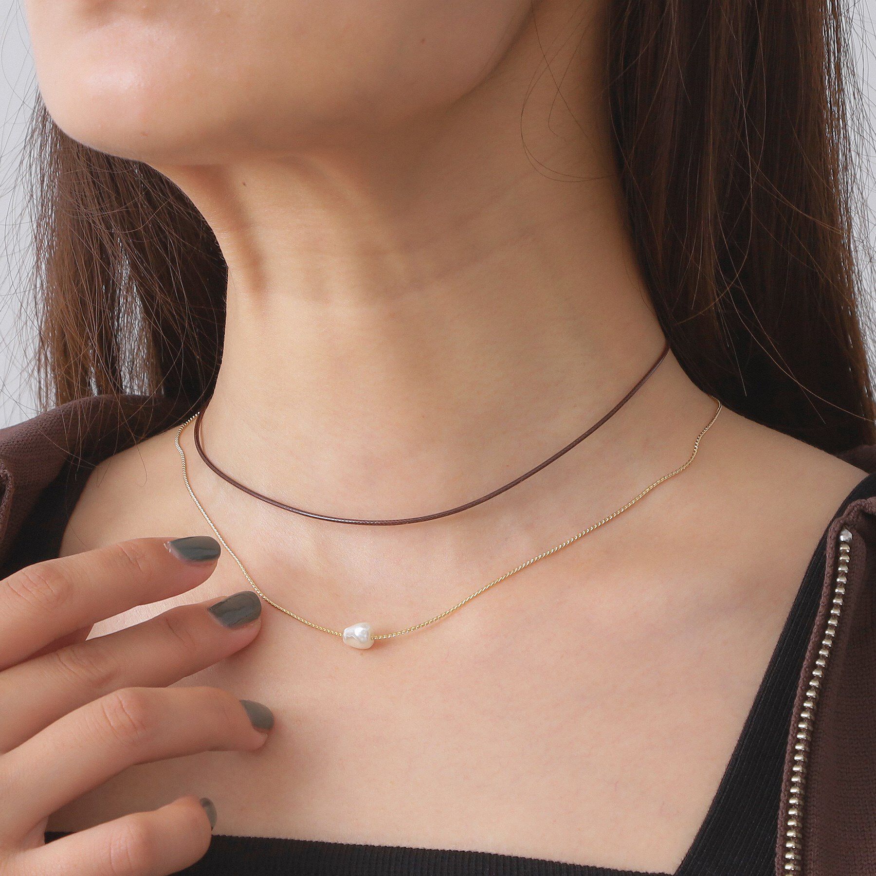 OPAQUE.CLIP「コード&times;チェーン&times;フェイクパールネックレス」|ネックレス|