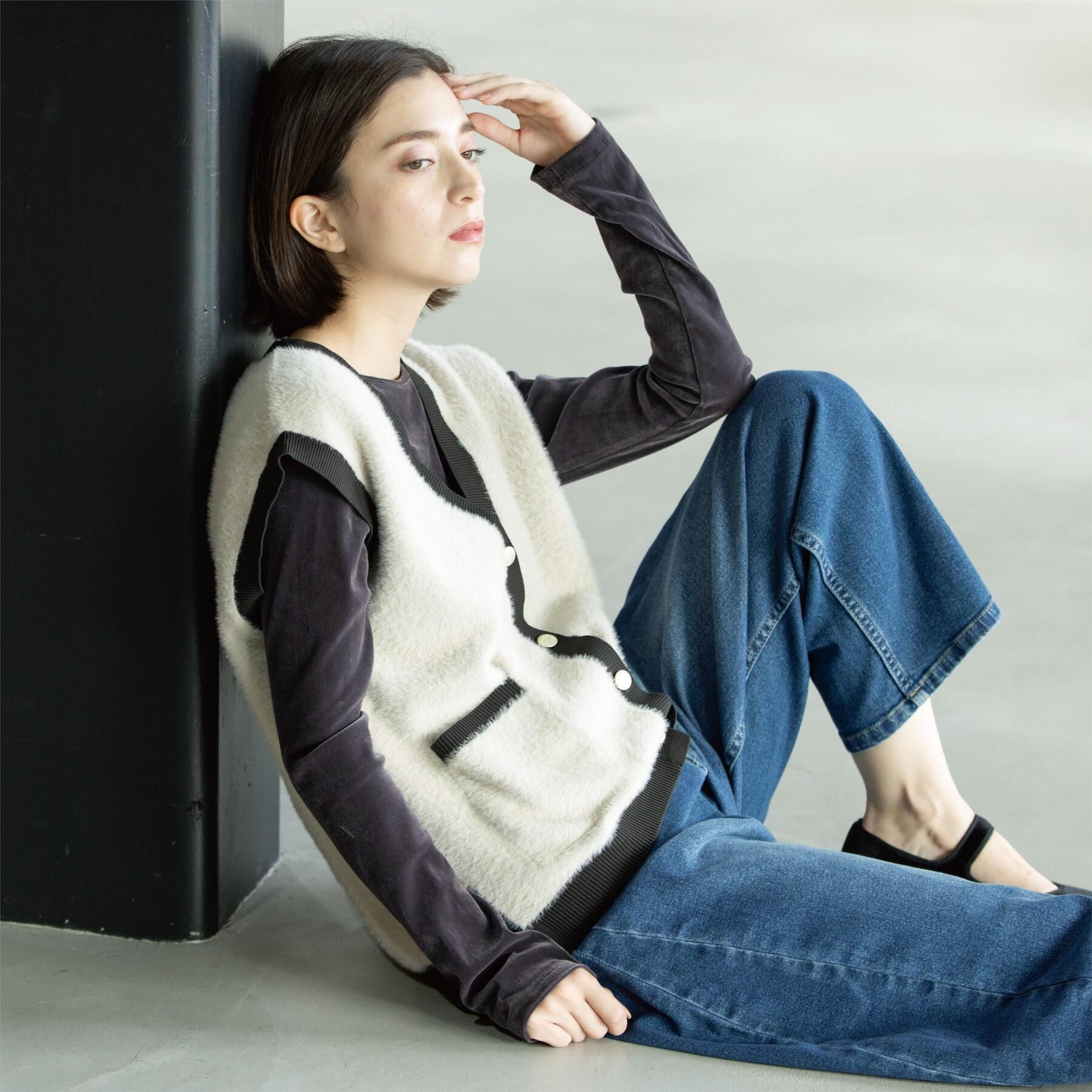 OPAQUE.CLIP「フェザーヤーンニットベスト【洗濯機OK/抗ピル】」|ニット・セーター|