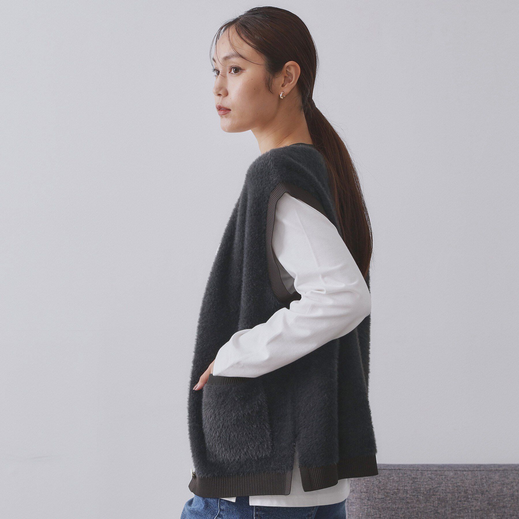 OPAQUE.CLIP「フェザーヤーンニットベスト【洗濯機OK/抗ピル】」|ニット・セーター|