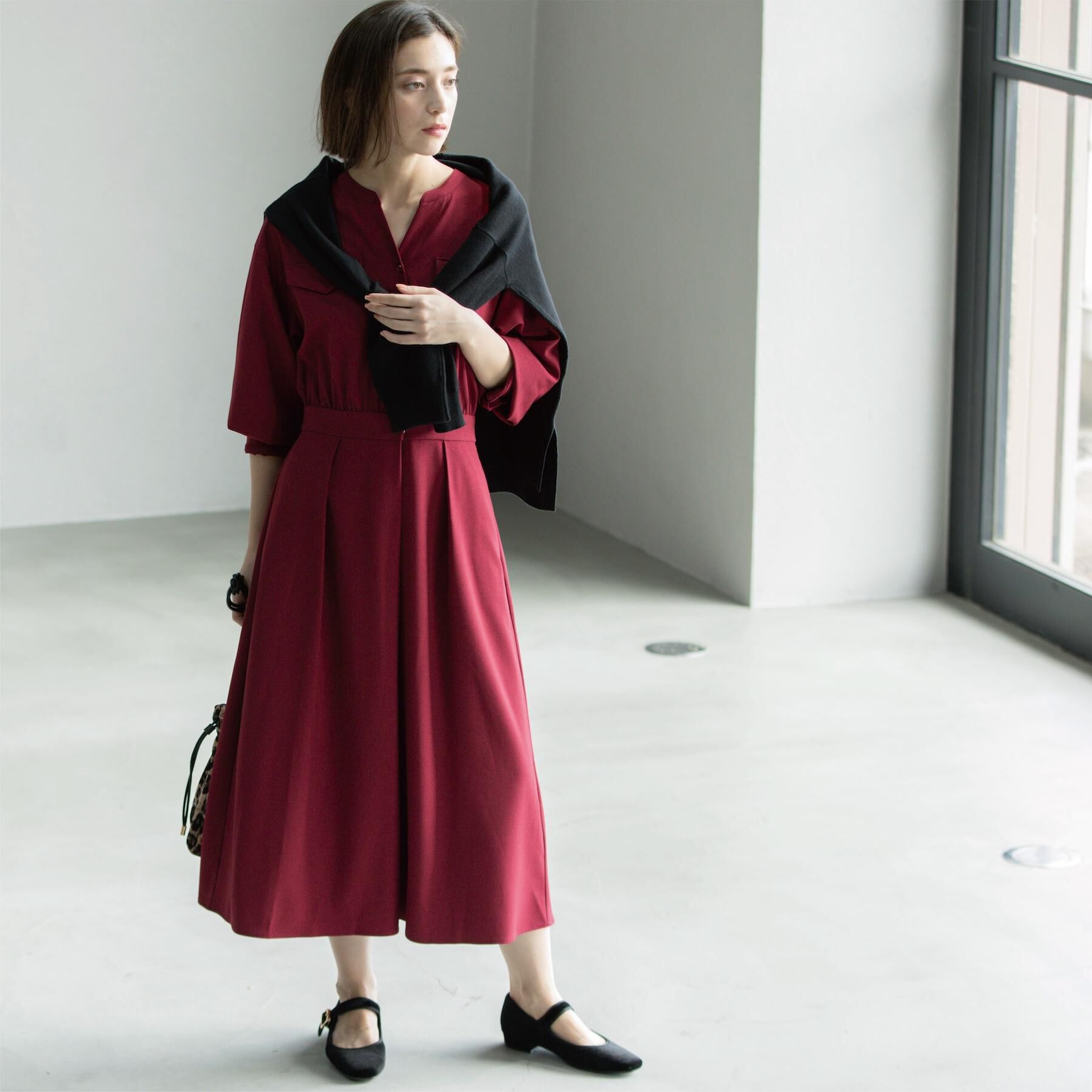 OPAQUE.CLIP「ウールライクフィット＆フレアワンピース【洗濯機OK】」|ワンピース|