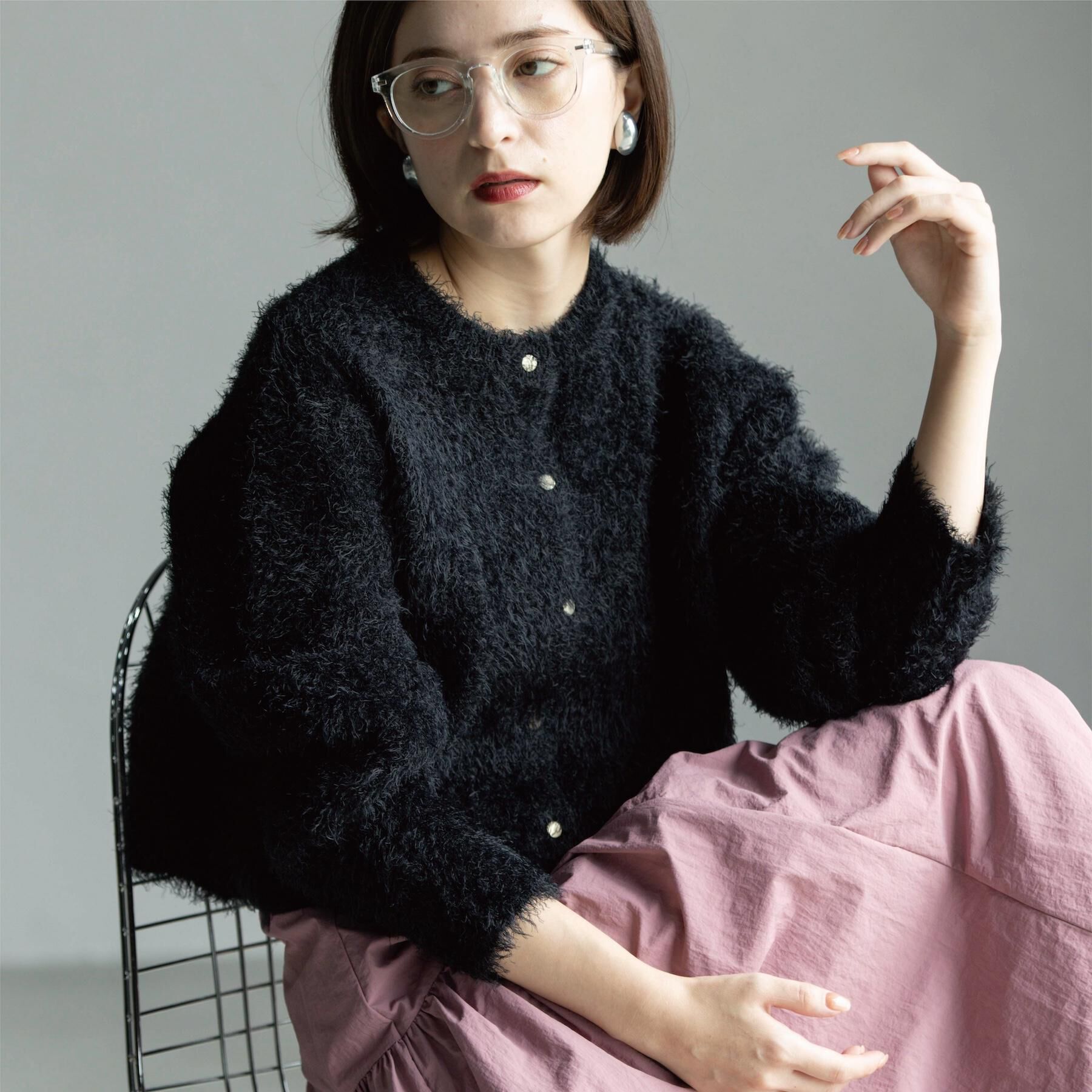 OPAQUE.CLIP「シャギーショートカーディガン【洗濯機OK】《6col》」|カーディガン|ブラック(019)