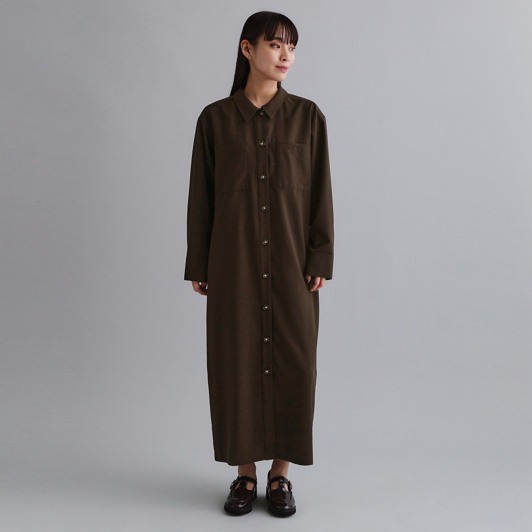 OPAQUE.CLIP「【es】ダブルポケットロングシャツワンピース【洗濯機OK】」|ワンピース|