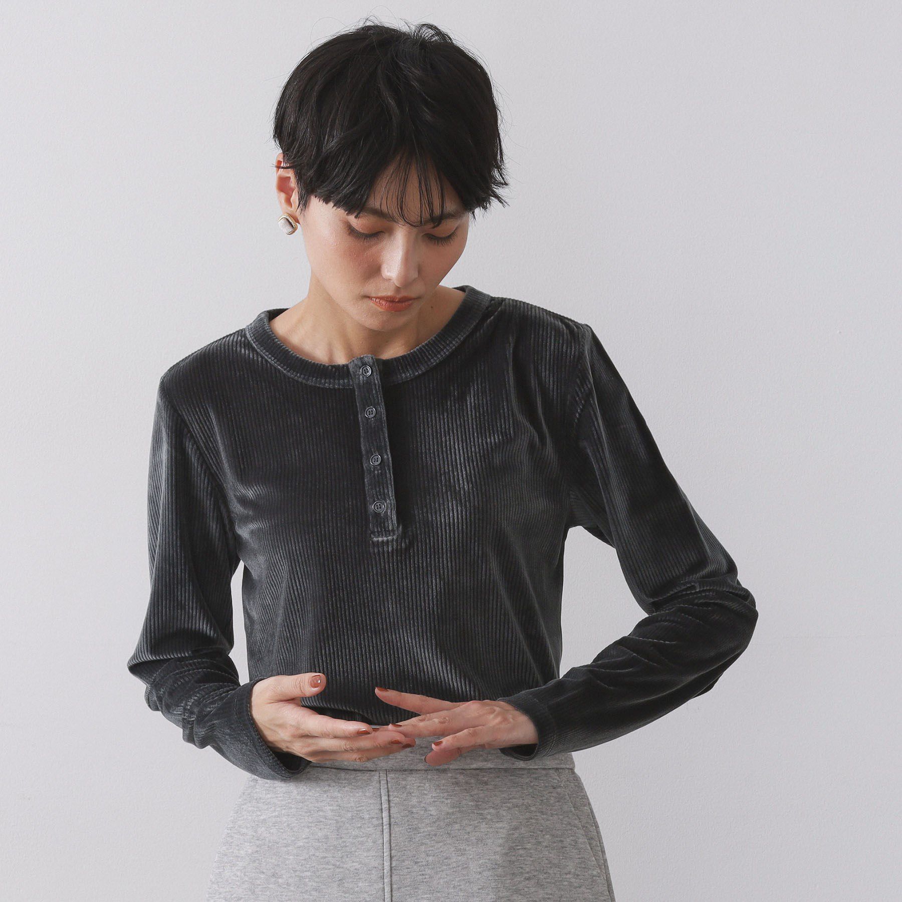 OPAQUE.CLIP「ベロアタッチリブトップス【洗濯機OK】」|Tシャツ・カットソー|