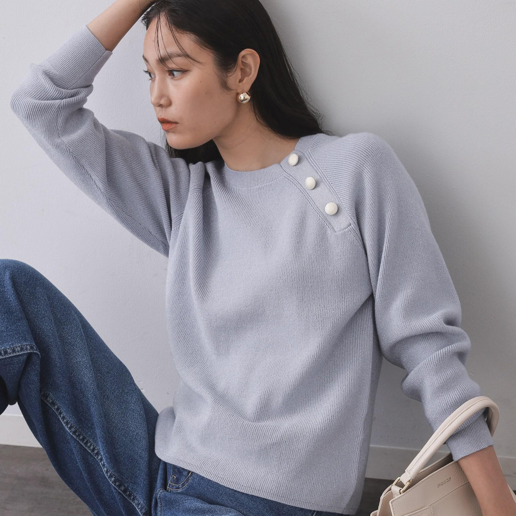 OPAQUE.CLIP「ボタンデザインラメニット【洗濯機OK】」|ニット・セーター|