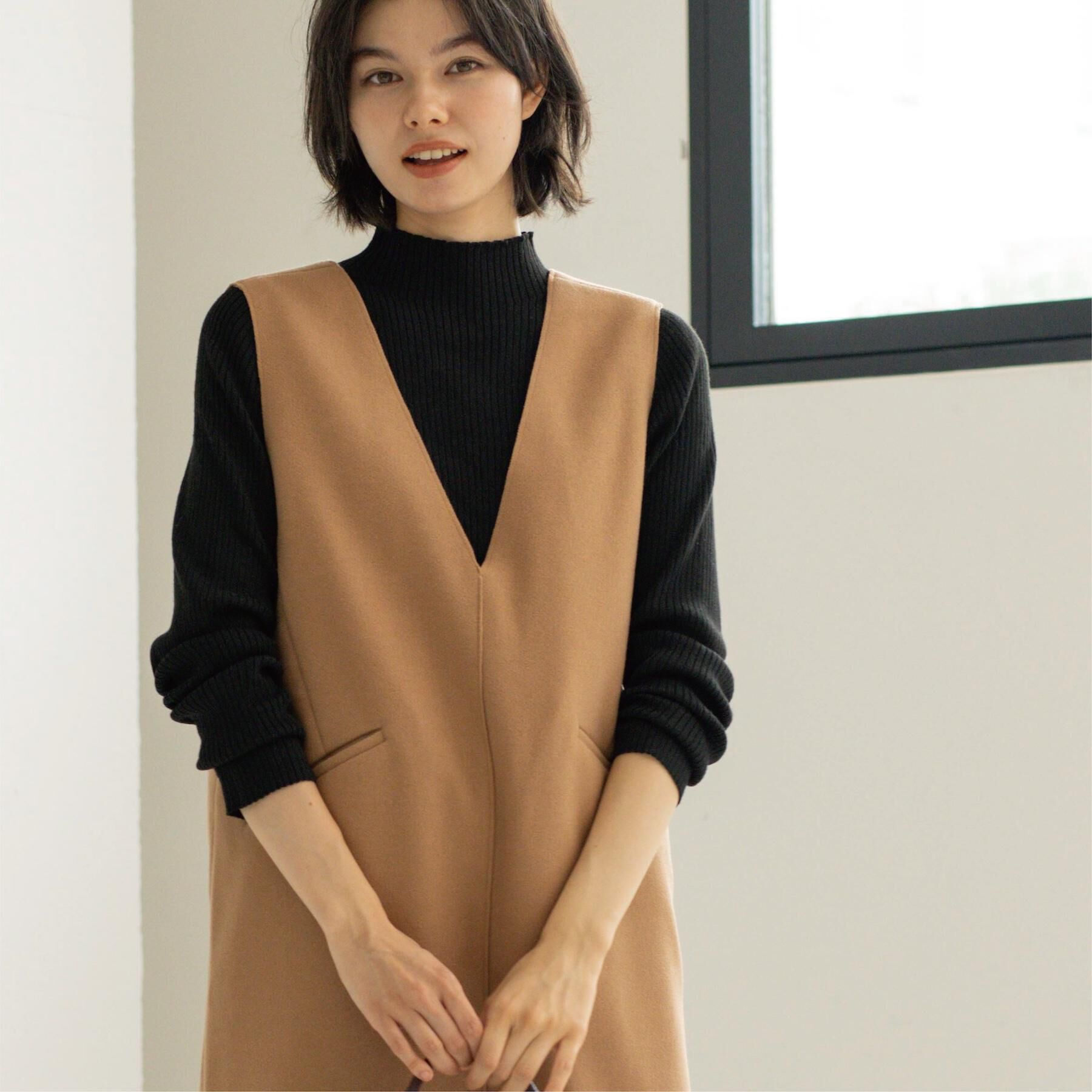 OPAQUE.CLIP「ハイネックリブニット【洗濯機OK】」|ニット・セーター|ブラック(019)