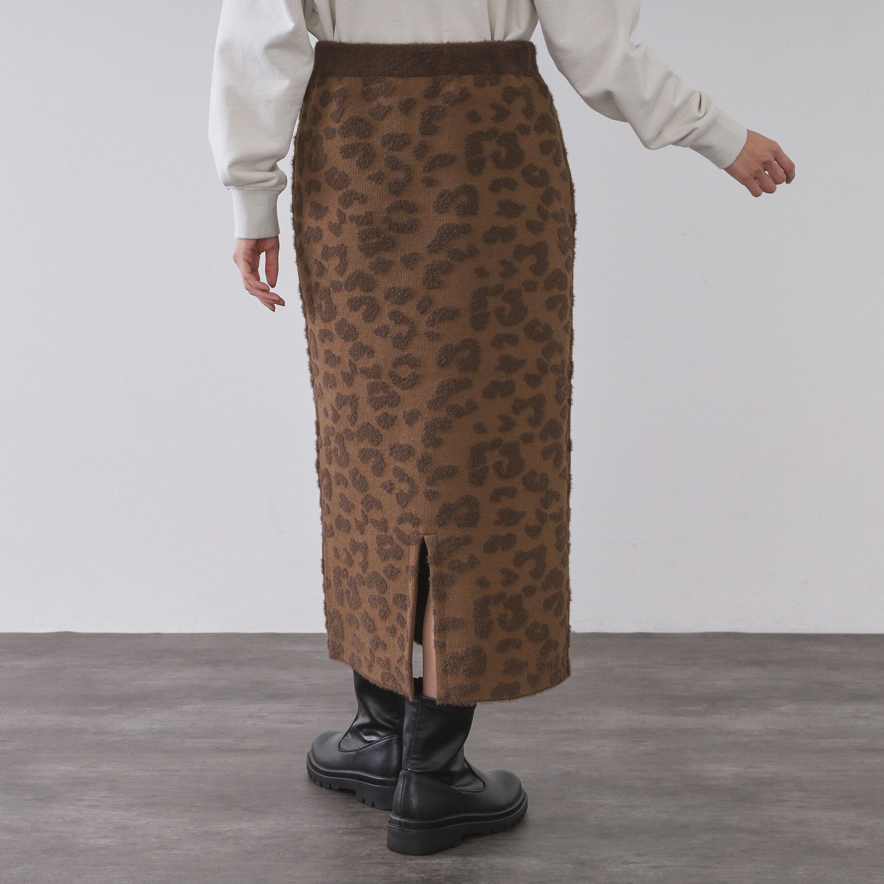 OPAQUE.CLIP「レオパードジャカードニットスカート【洗濯機OK】」|スカート|