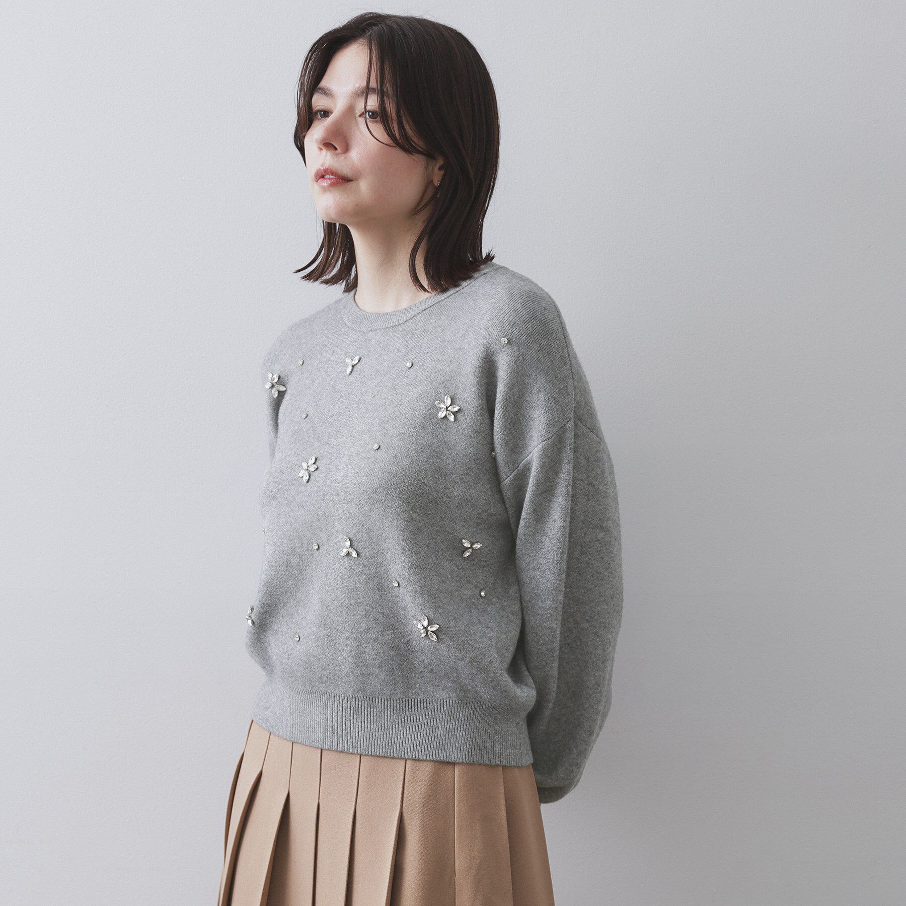 OPAQUE.CLIP「ビジューニットトップス【洗える】」|ニット・セーター|