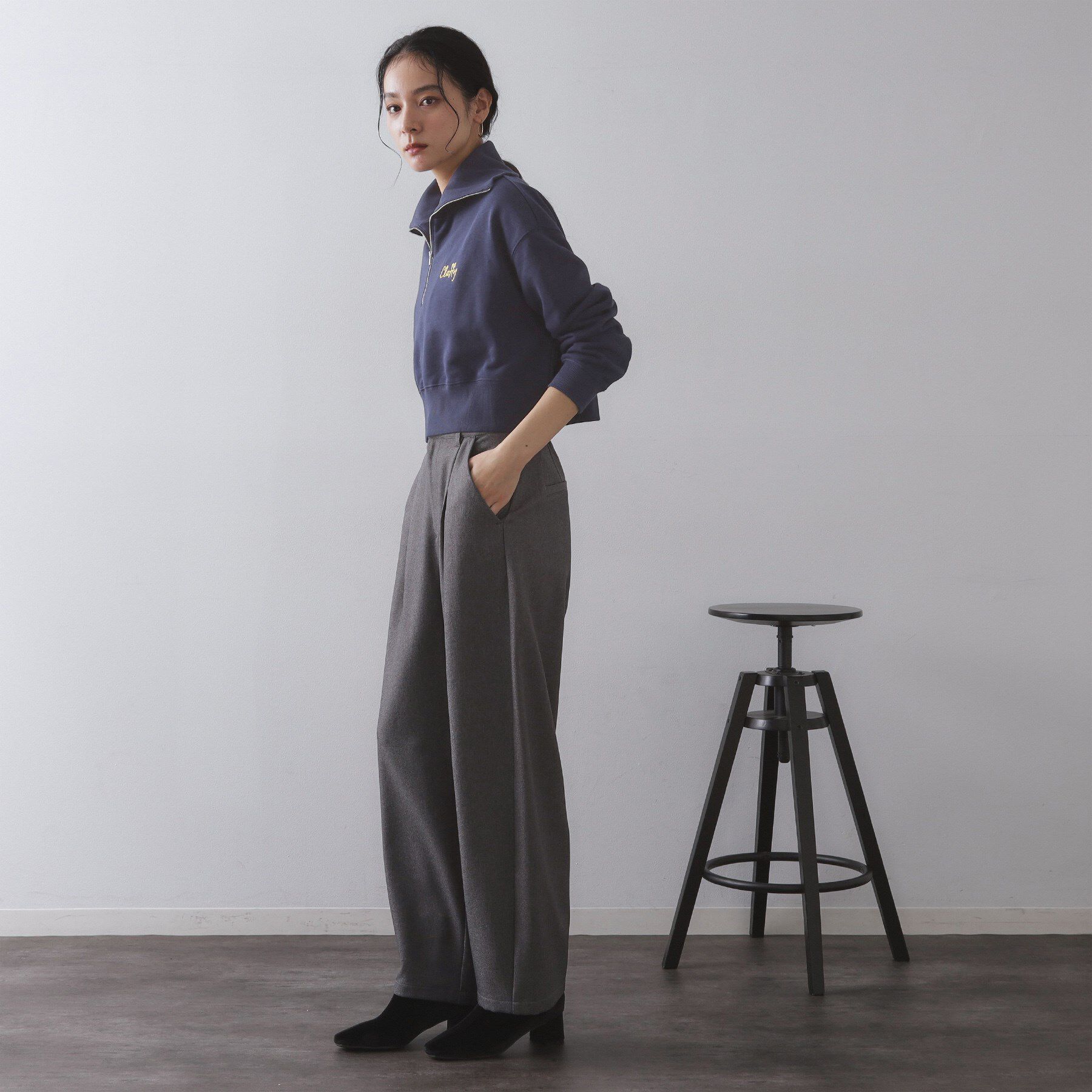 OPAQUE.CLIP「ロゴ刺繍ハーフジップトップス【洗濯機OK】」|Tシャツ・カットソー|