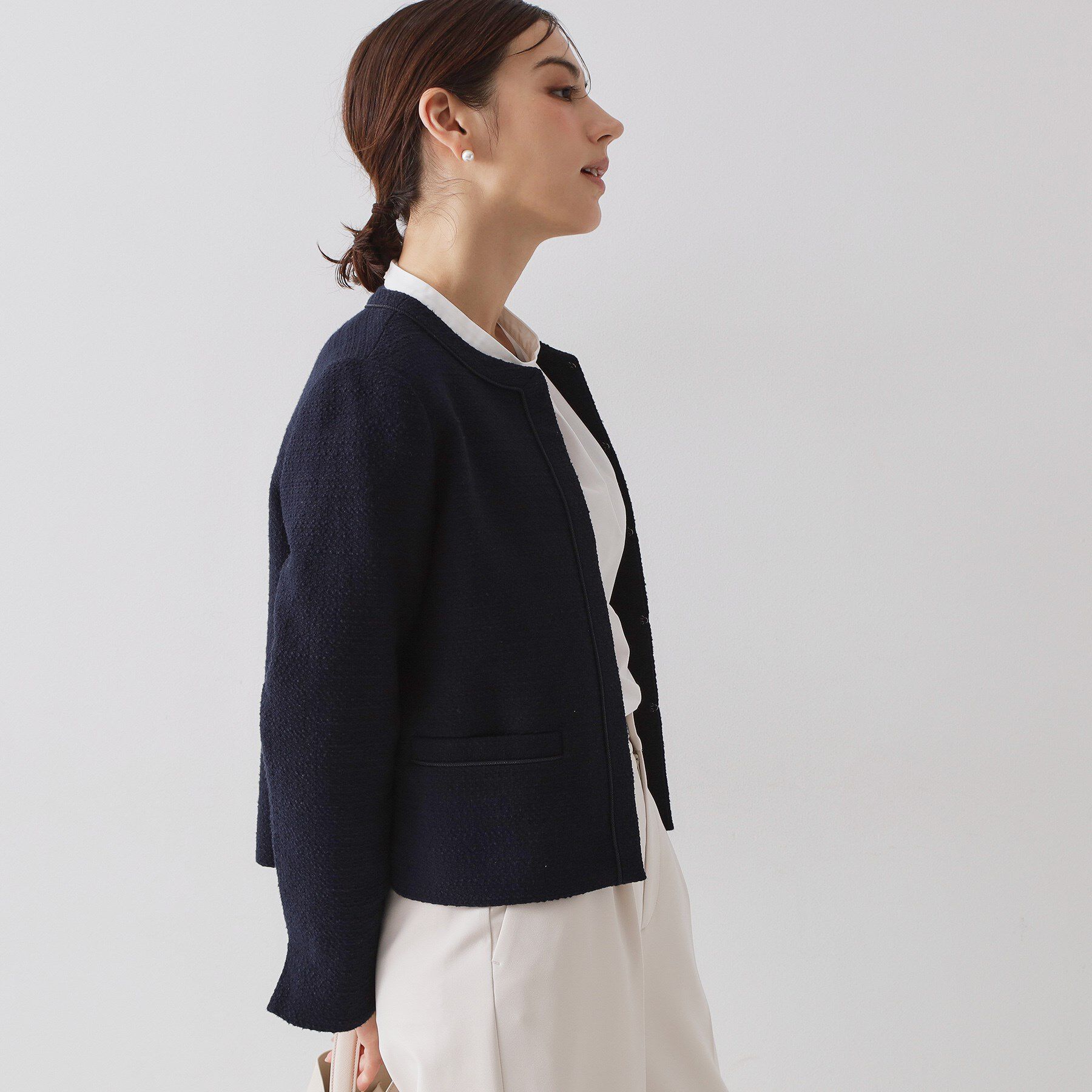 OPAQUE.CLIP「≪通勤・セレモニー対応≫ コットンツイードジャケット」|ノーカラージャケット|