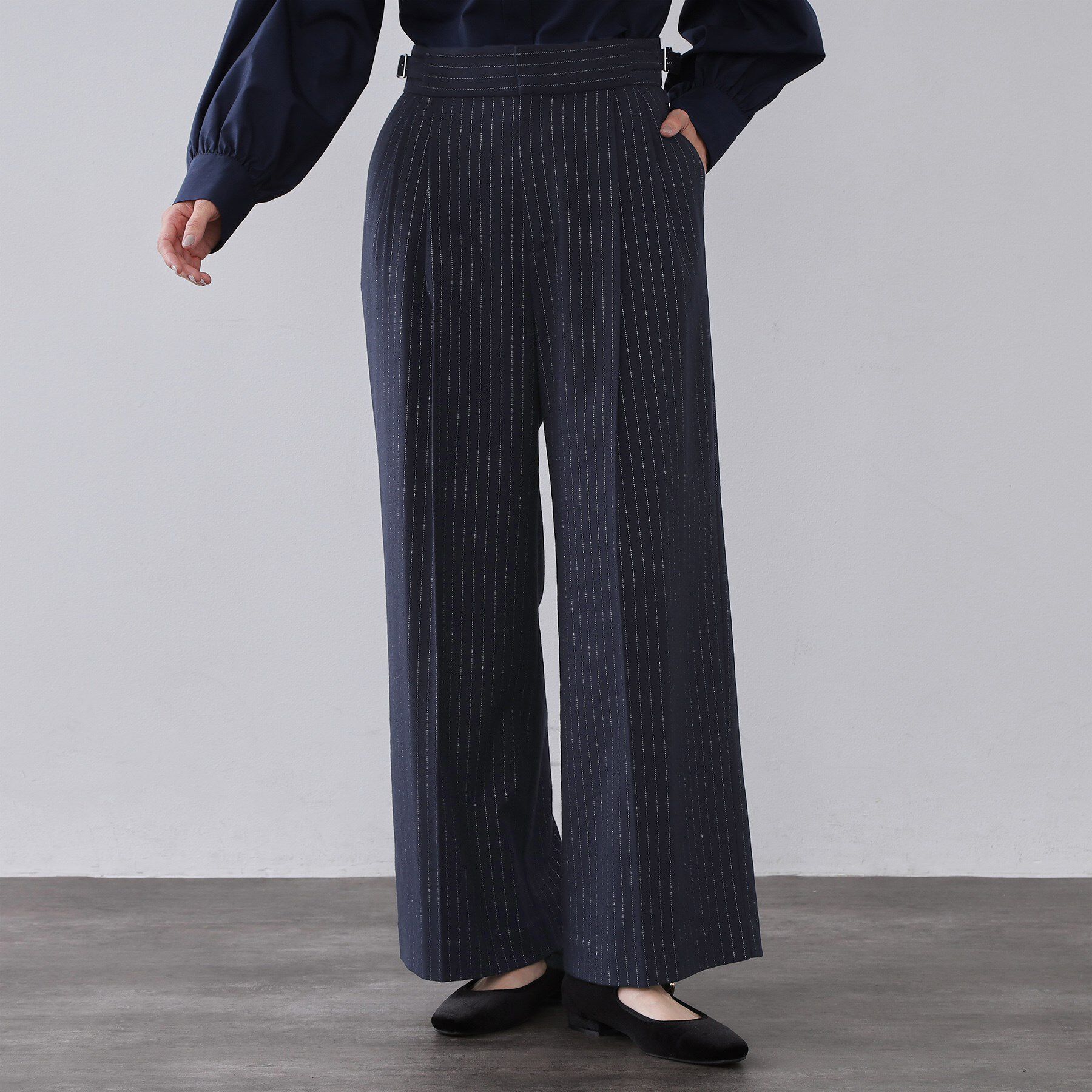 OPAQUE.CLIP「ラメストライプワイドパンツ【洗濯機OK】」|その他|