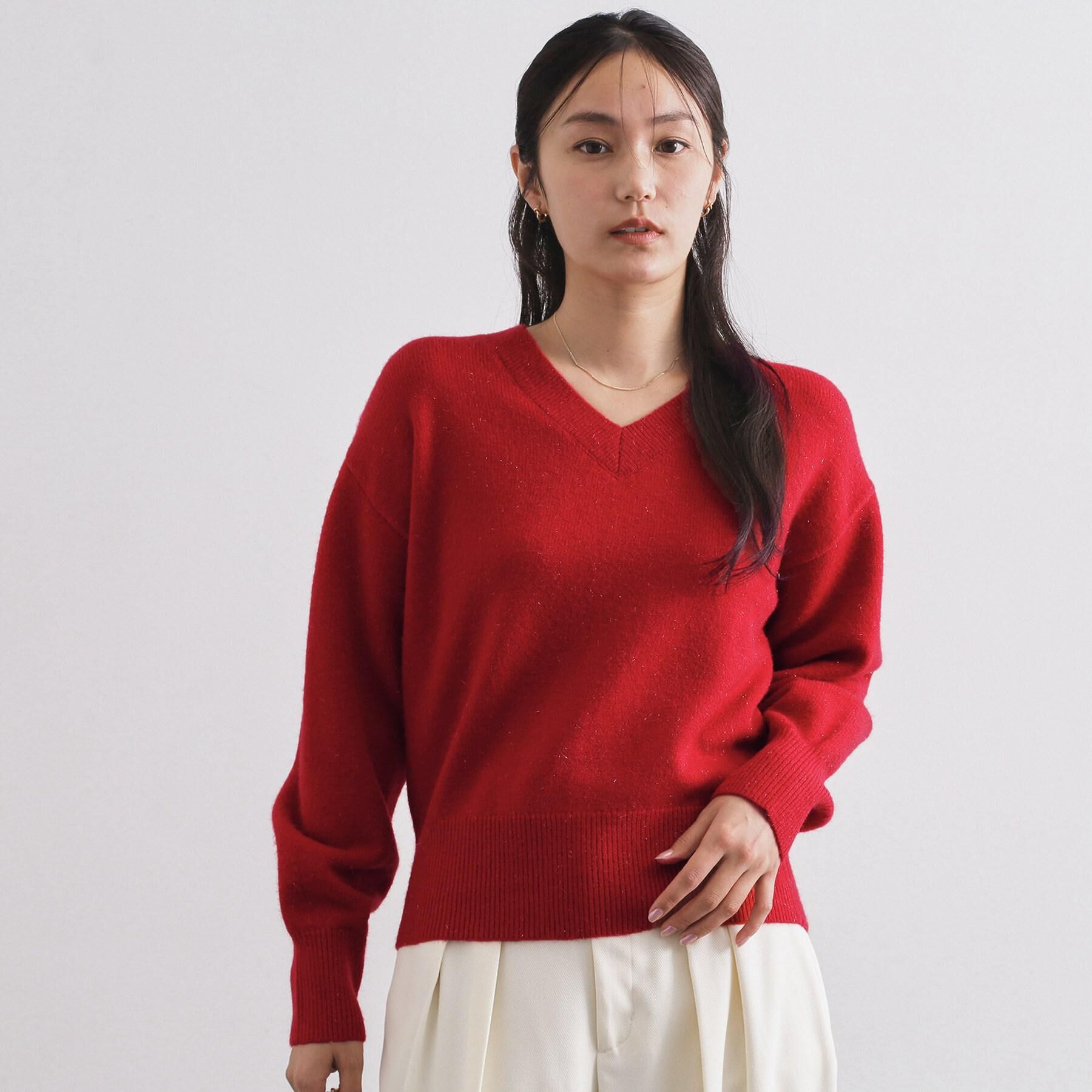 OPAQUE.CLIP「Vネックラメニット【洗濯機OK】」|ニット・セーター|