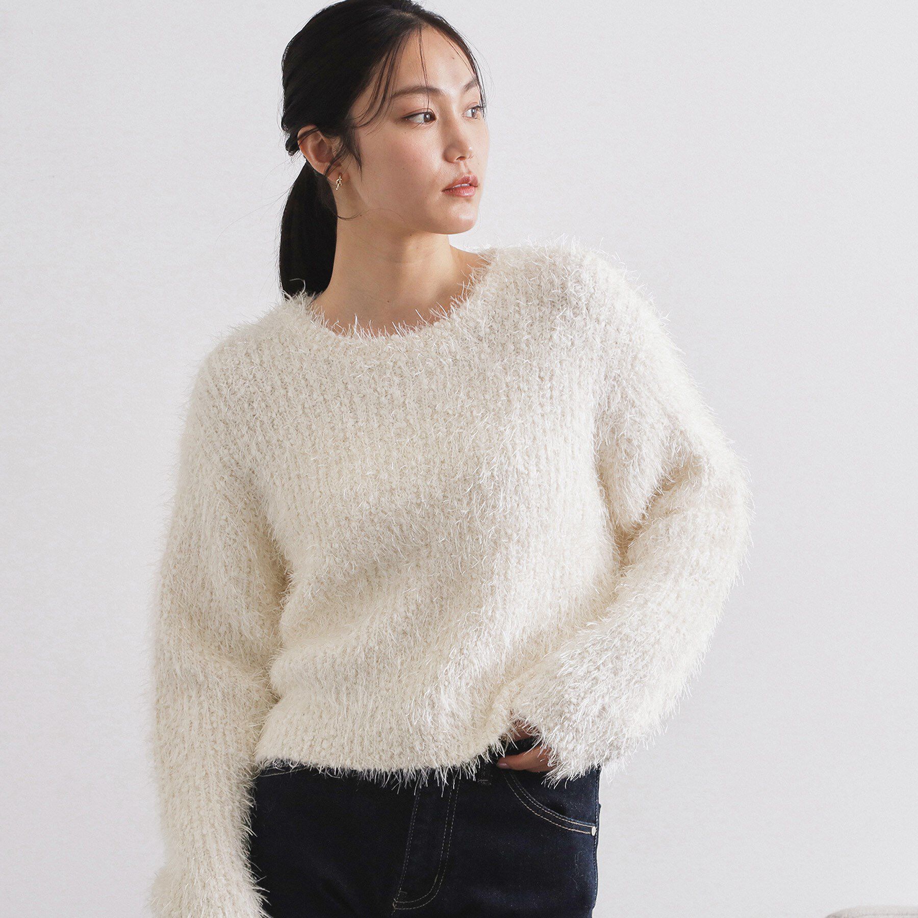 OPAQUE.CLIP「シャギーラメニット【洗濯機OK】」|ニット・セーター|オフホワイト(003