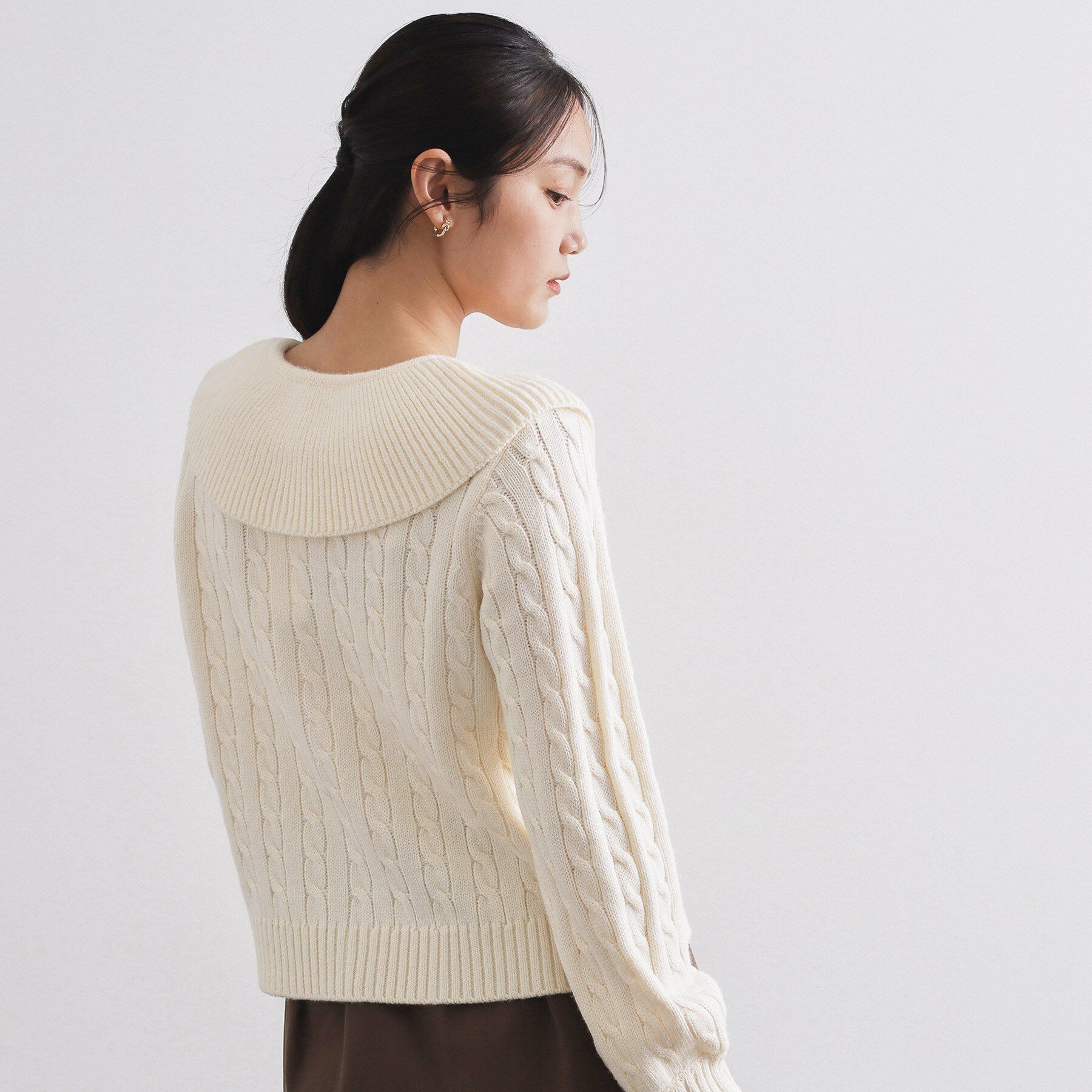 OPAQUE.CLIP「ビック襟ケーブルニット【洗濯機OK／抗ピル】」|ニット・セーター|