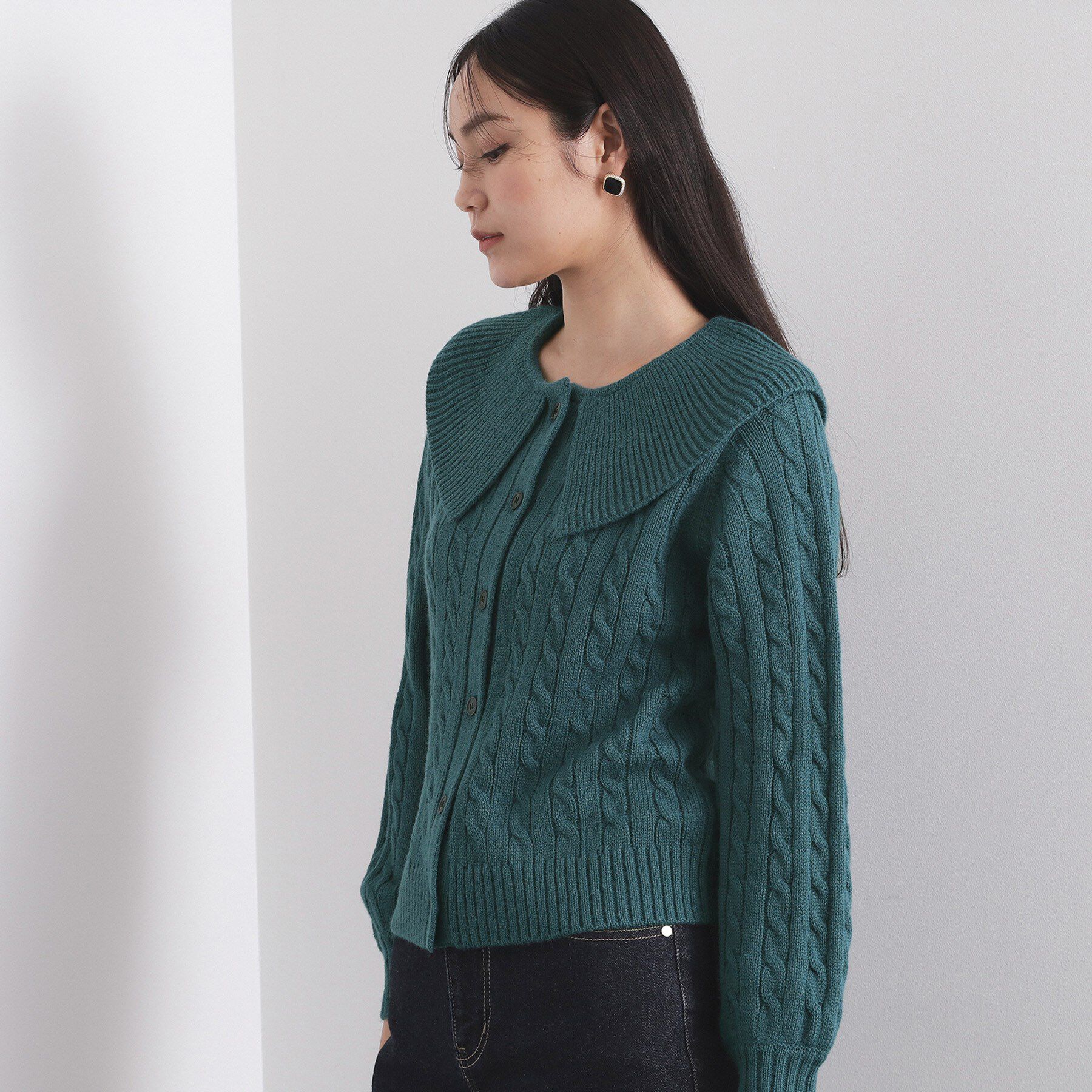 OPAQUE.CLIP「ビック襟ケーブルニット【洗濯機OK／抗ピル】」|ニット・セーター|