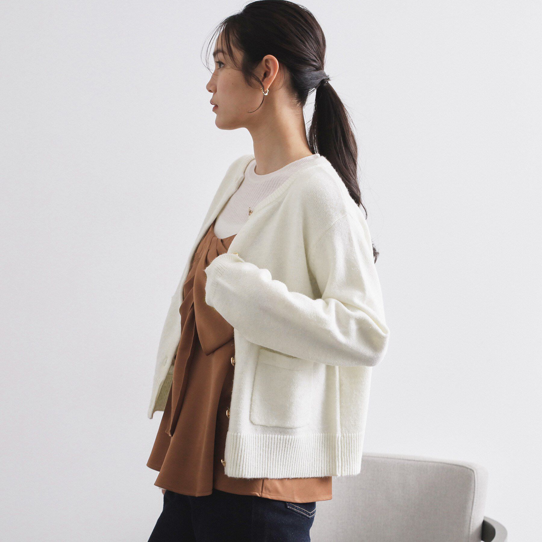 OPAQUE.CLIP「金ボタンラメニットカーディガン【洗濯機OK】」|カーディガン|