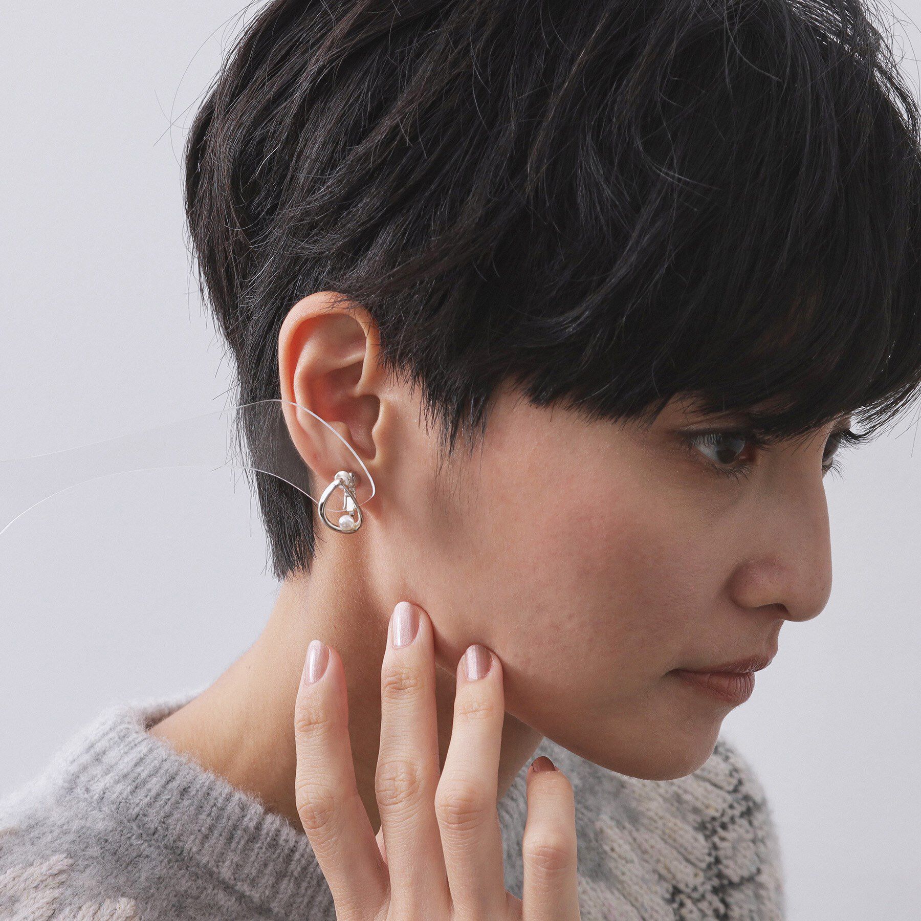 OPAQUE.CLIP「メタルリング&times;フェイクパールイヤリング」|イヤリング|