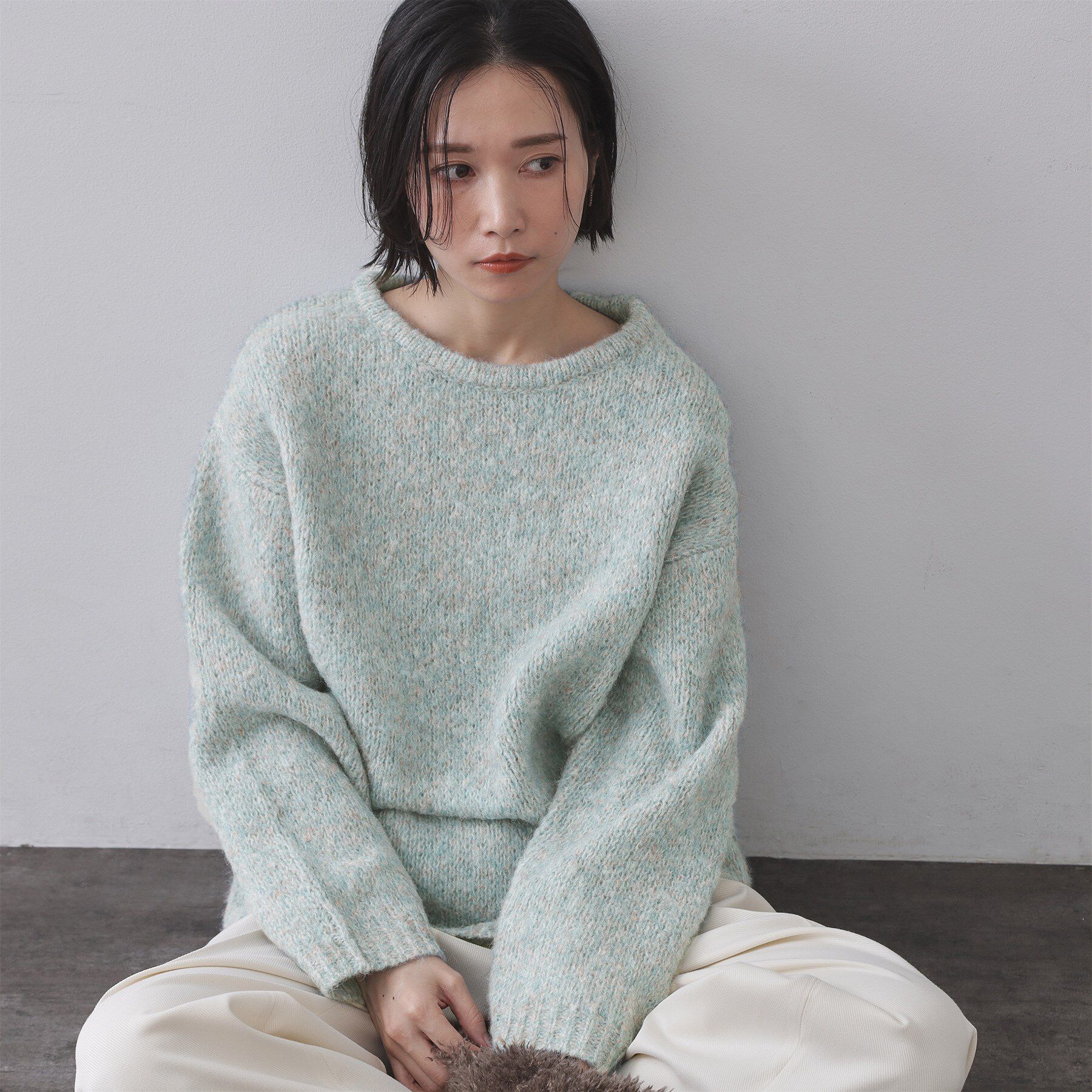 OPAQUE.CLIP「カラーMIXリラクシーミドルゲージニット【洗濯機OK】」|ニット・セーター|サックスブルー(49