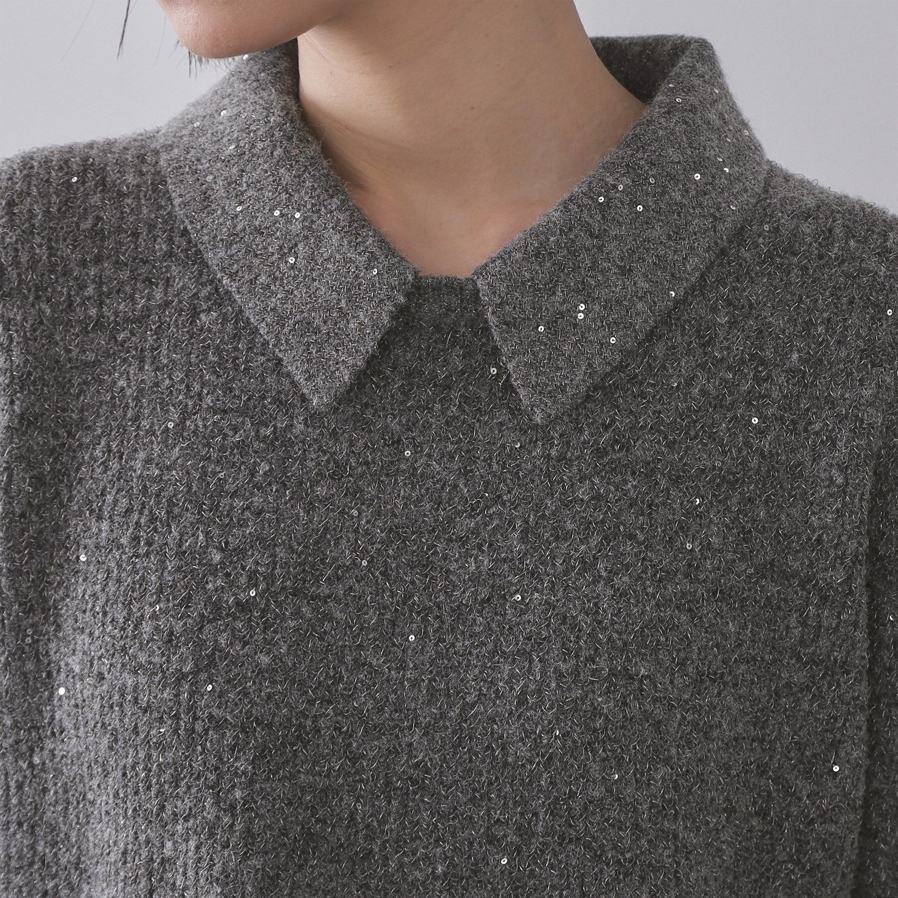 OPAQUE.CLIP「スパンコールラメ衿2WAYペプラムニット【洗濯機OK】」|ニット・セーター|
