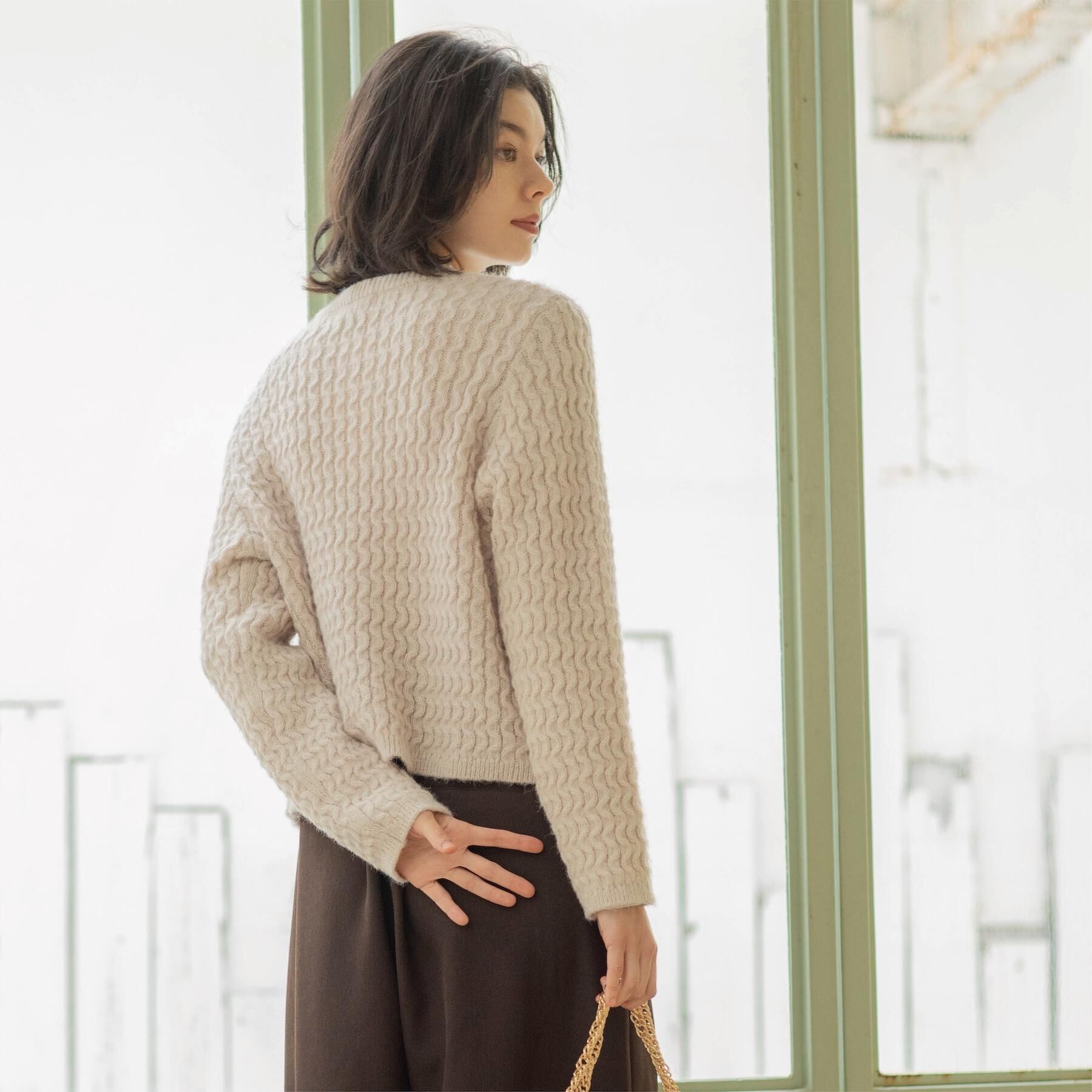 OPAQUE.CLIP「モヘヤタッチケーブル金ボタンカーディガン【洗濯機OK】」|カーディガン|