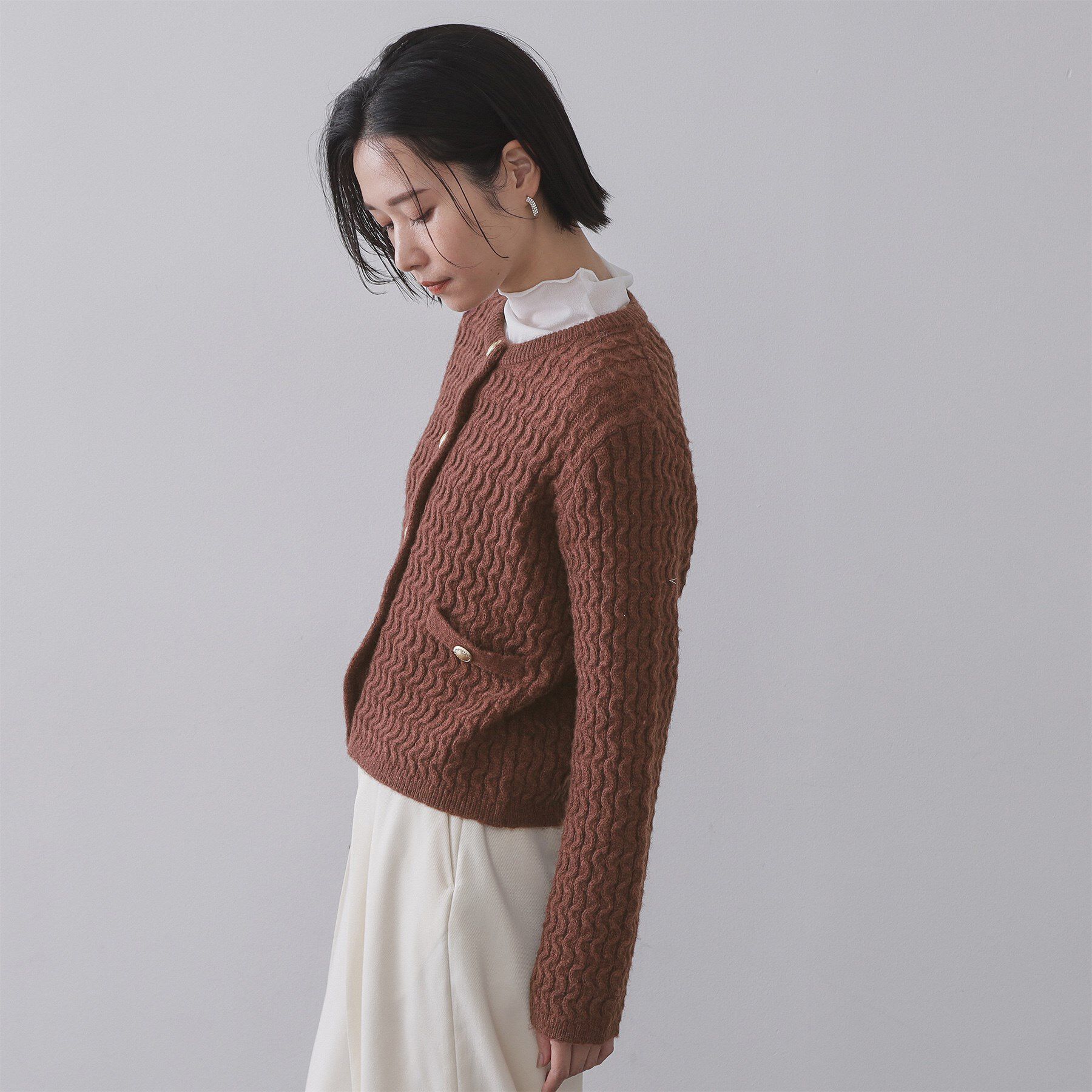 OPAQUE.CLIP「モヘヤタッチケーブル金ボタンカーディガン【洗濯機OK】」|カーディガン|