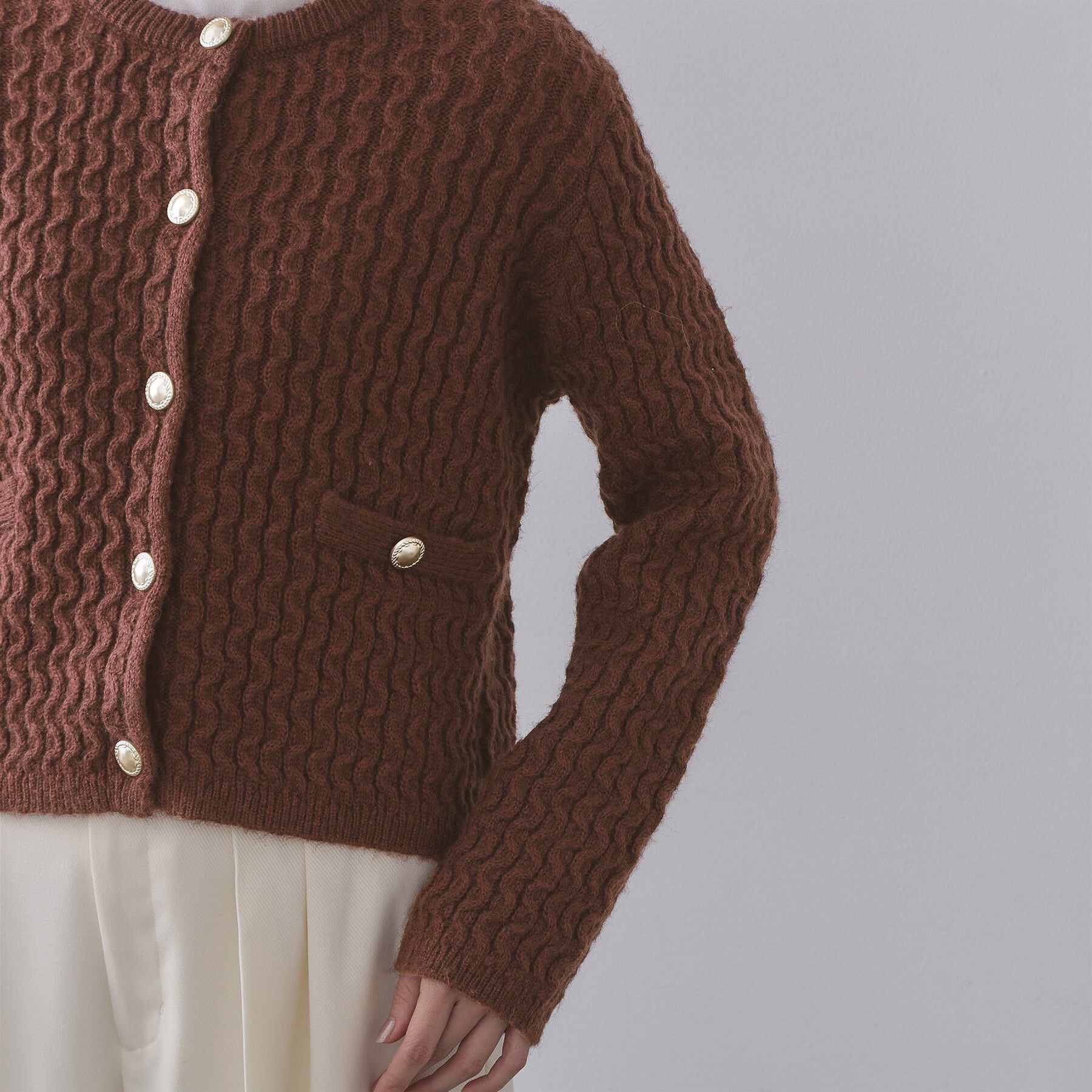 OPAQUE.CLIP「モヘヤタッチケーブル金ボタンカーディガン【洗濯機OK】」|カーディガン|