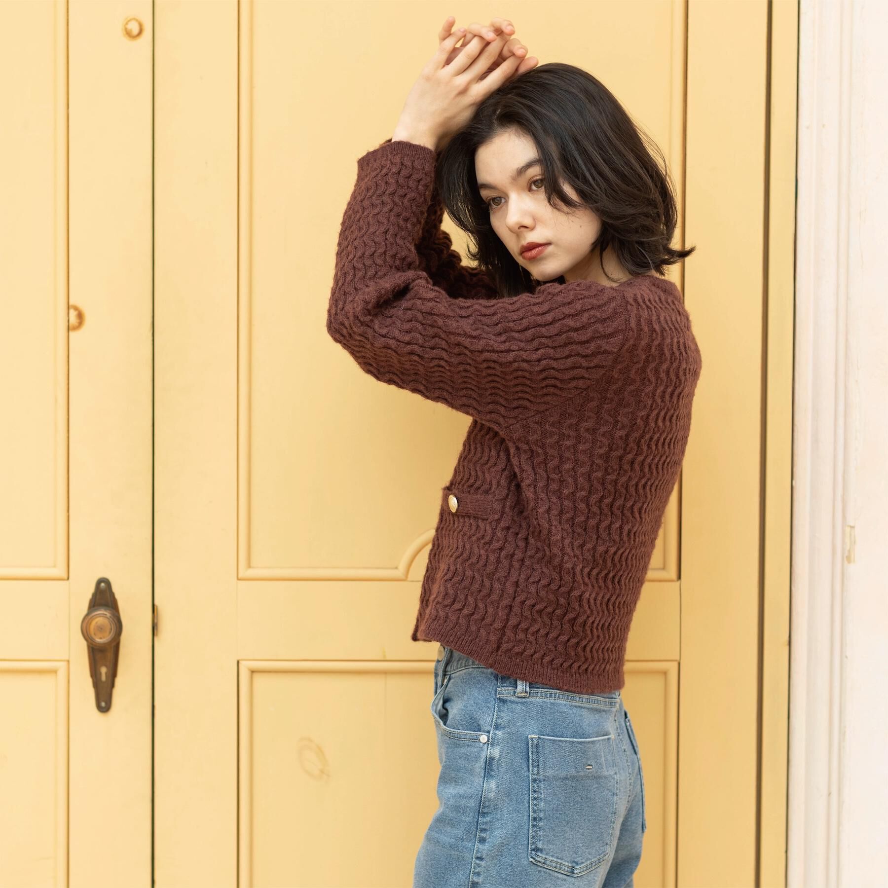 OPAQUE.CLIP「モヘヤタッチケーブル金ボタンカーディガン【洗濯機OK】」|カーディガン|