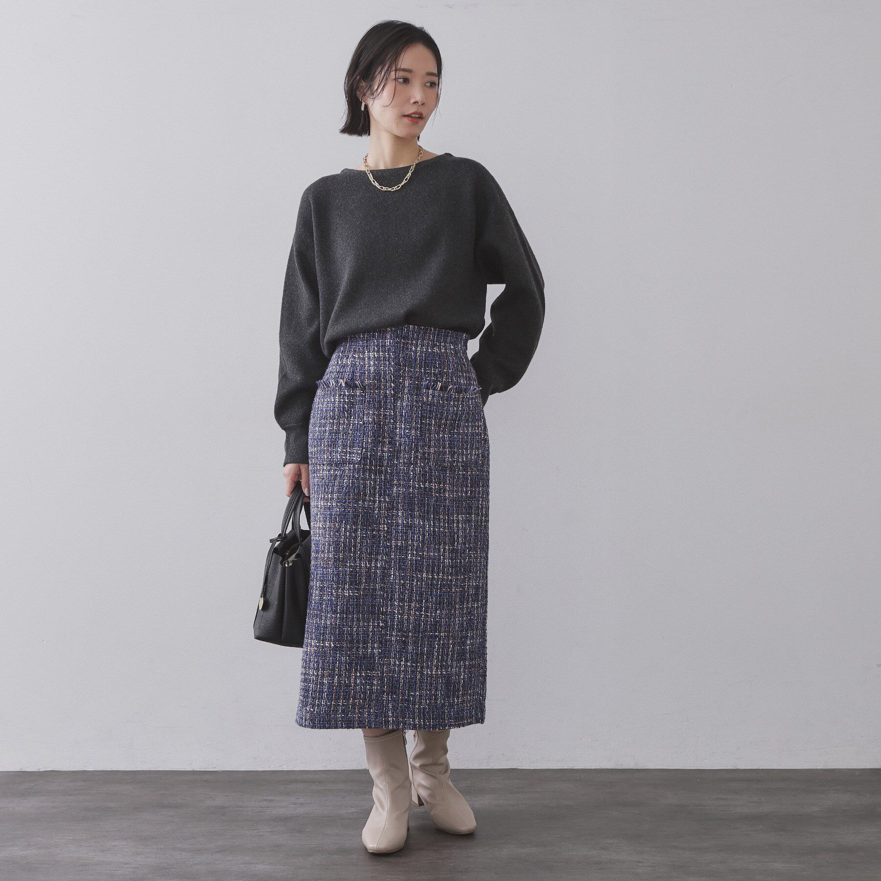 OPAQUE.CLIP「ファンシーツイードナロースカート【洗濯機OK】」|スカート|
