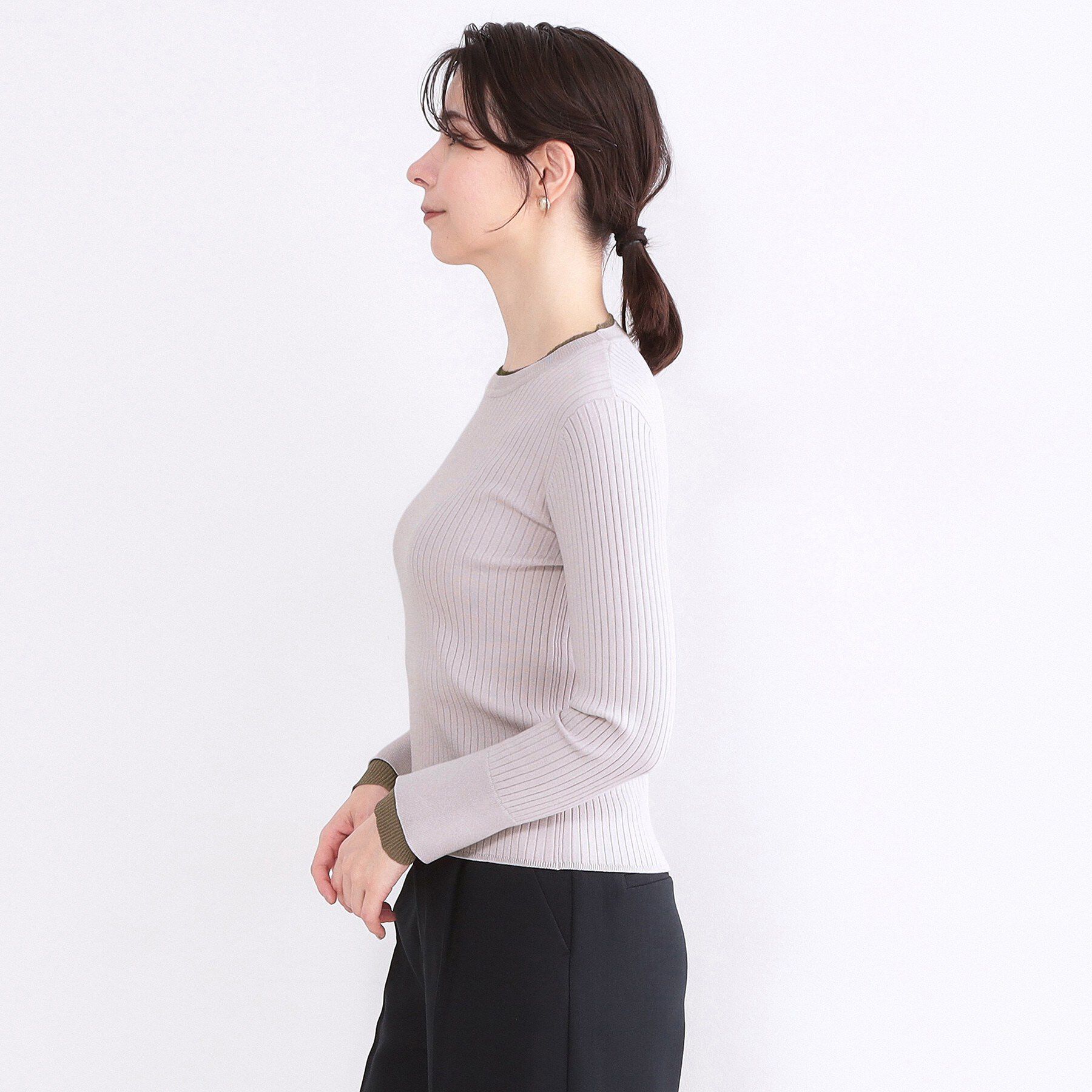 OPAQUE.CLIP「レイヤード風クルーネックリブニット【洗濯機OK】」|ニット・セーター|