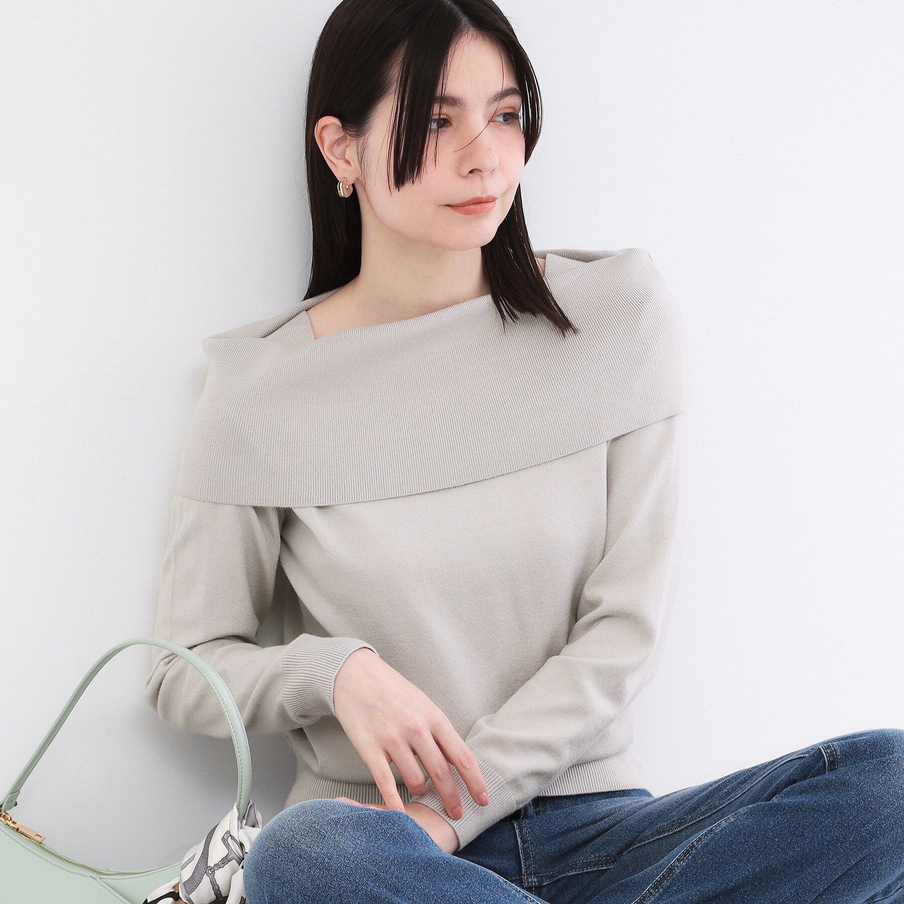 OPAQUE.CLIP「オフショルダーデザインニット【洗濯機OK】」|ニット・セーター|ライトグレー(011