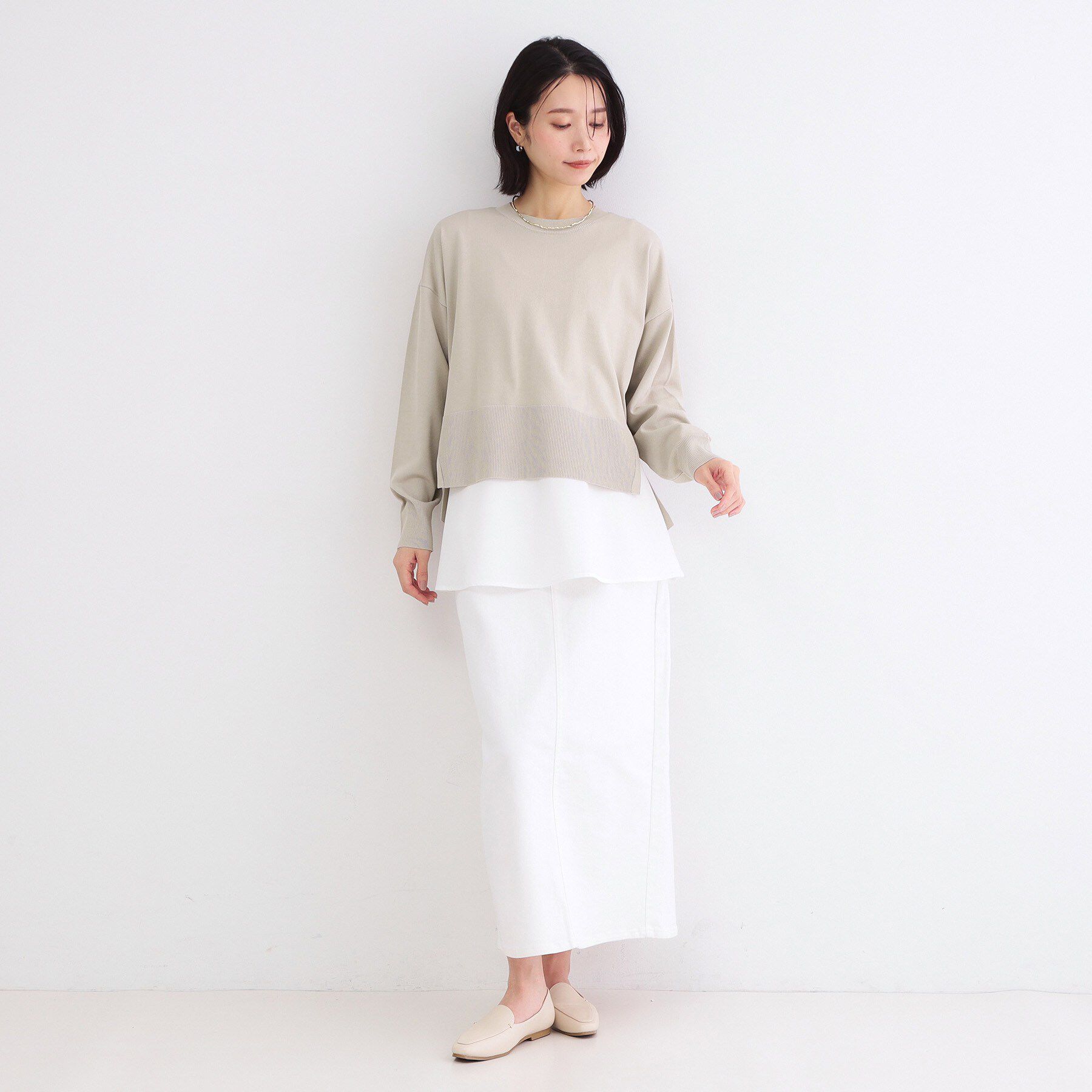 OPAQUE.CLIP「《ツインセット》ワイドニット&times;裾フレアタンクトップ【洗濯機OK】」|ニット・セーター|