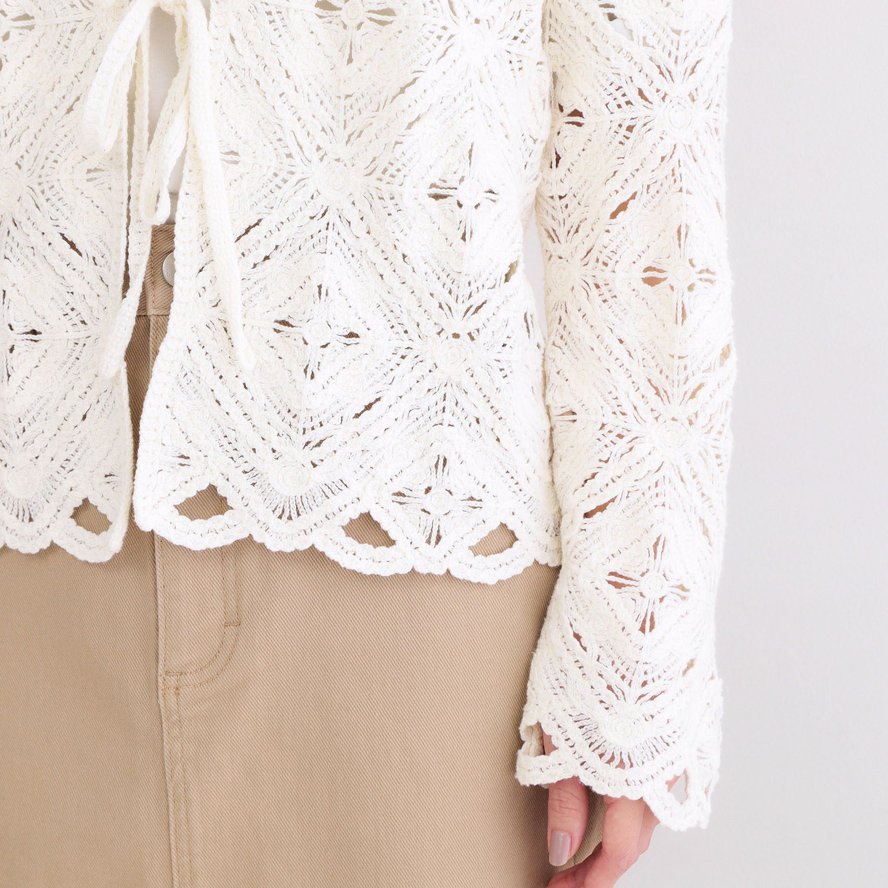 OPAQUE.CLIP「かぎ針風ニットカーディガン【洗濯機OK】」|カーディガン|