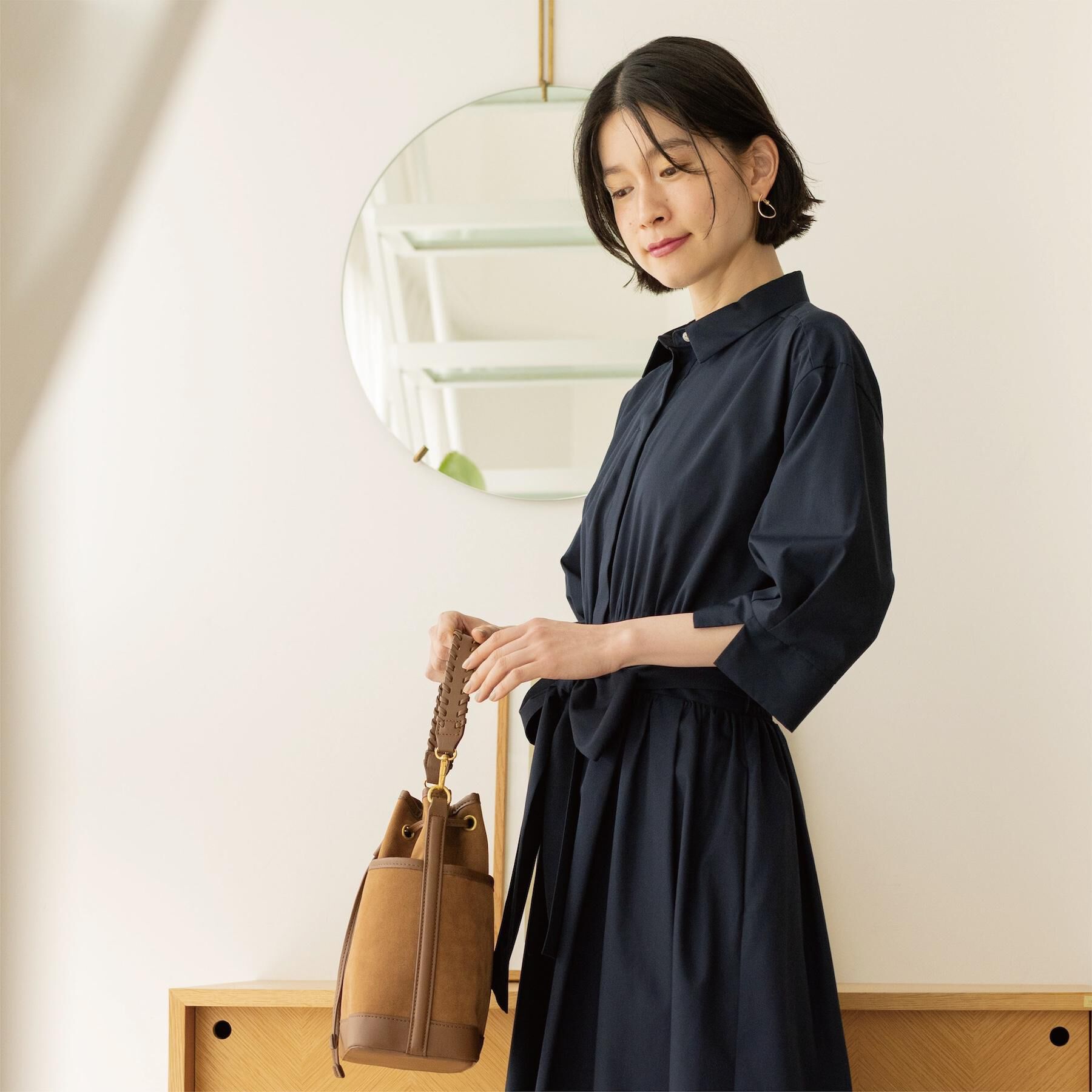 OPAQUE.CLIP「サッシュリボンベルト付きフレアシャツワンピース【洗濯機OK/防シワ加工】」|ワンピース|