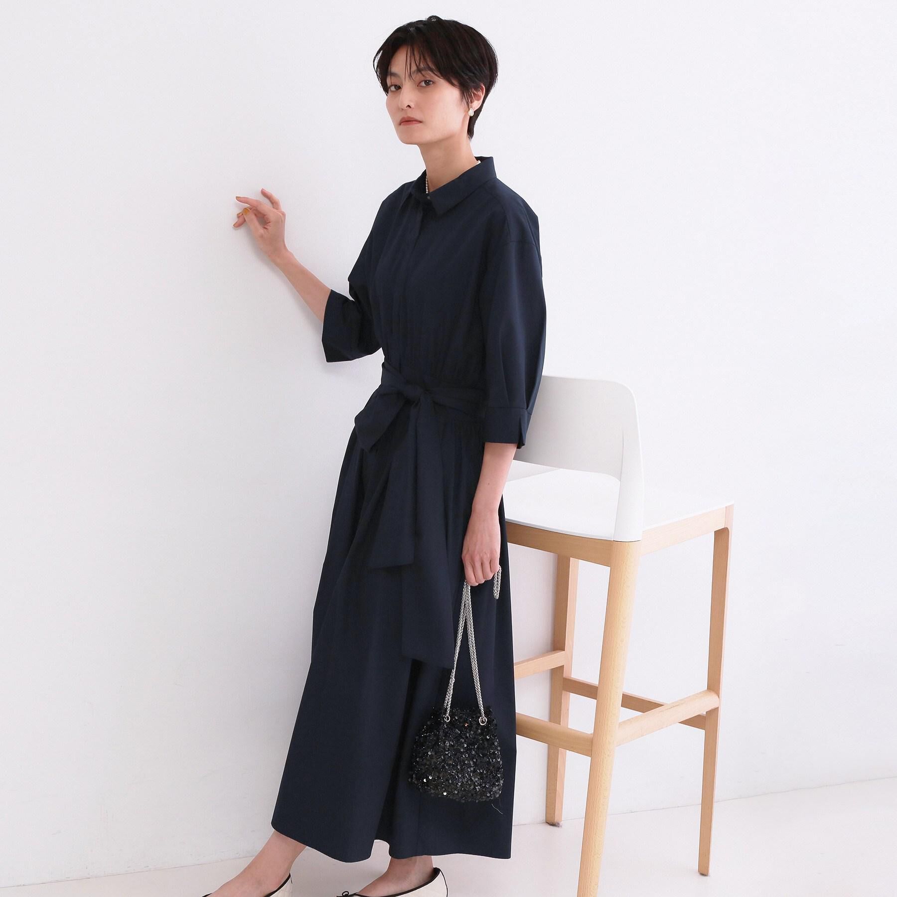 OPAQUE.CLIP「サッシュリボンベルト付きフレアシャツワンピース【洗濯機OK/防シワ加工】」|ワンピース|