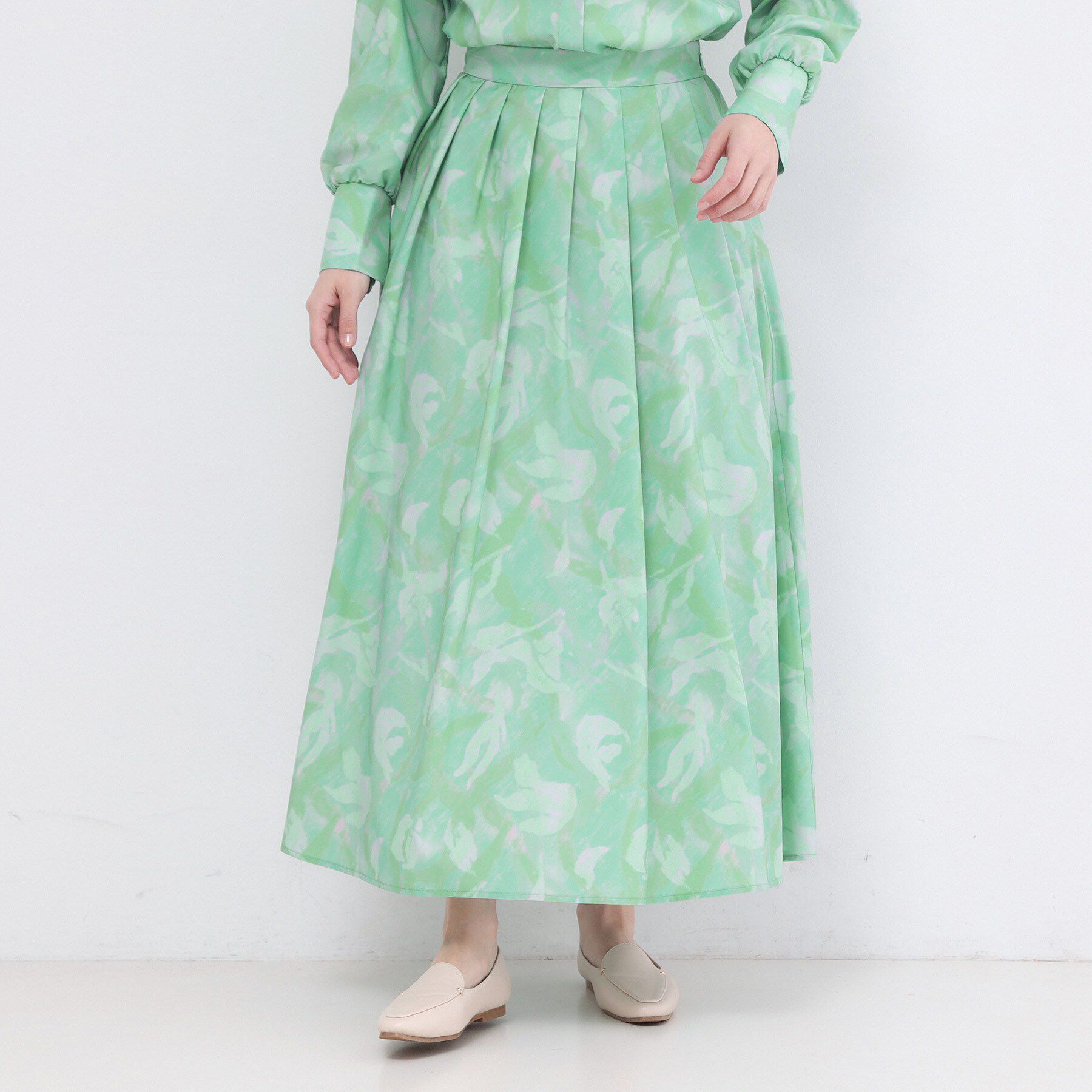OPAQUE.CLIP「アートプリントフレアスカート【洗濯機OK】」|スカート|ミントグリーン(12