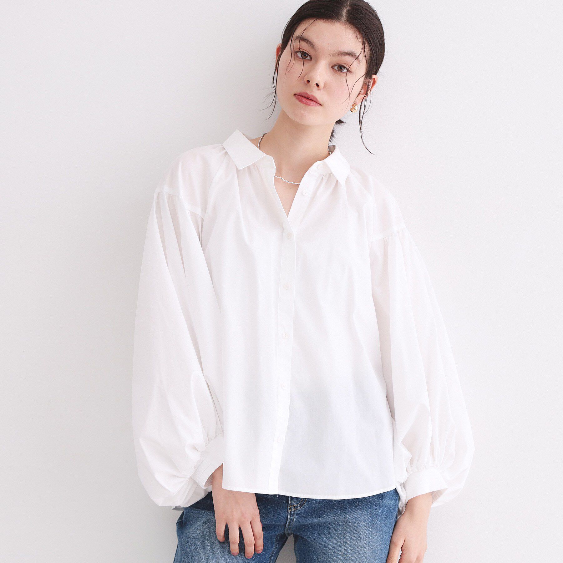 OPAQUE.CLIP「ボリュームスリーブシャツ【洗濯機OK】」|シャツ・ブラウス|ホワイト(001)