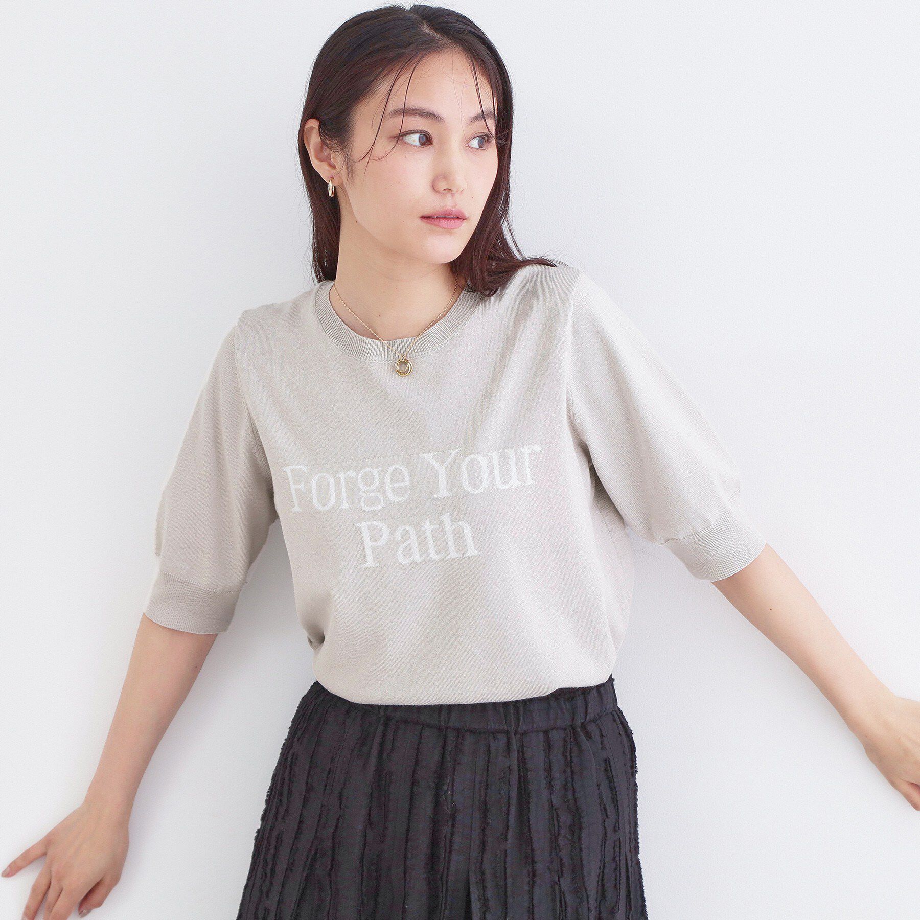 OPAQUE.CLIP「ロゴジャカードニット【洗濯機OK】」|ニット・セーター|ライトグレー(011