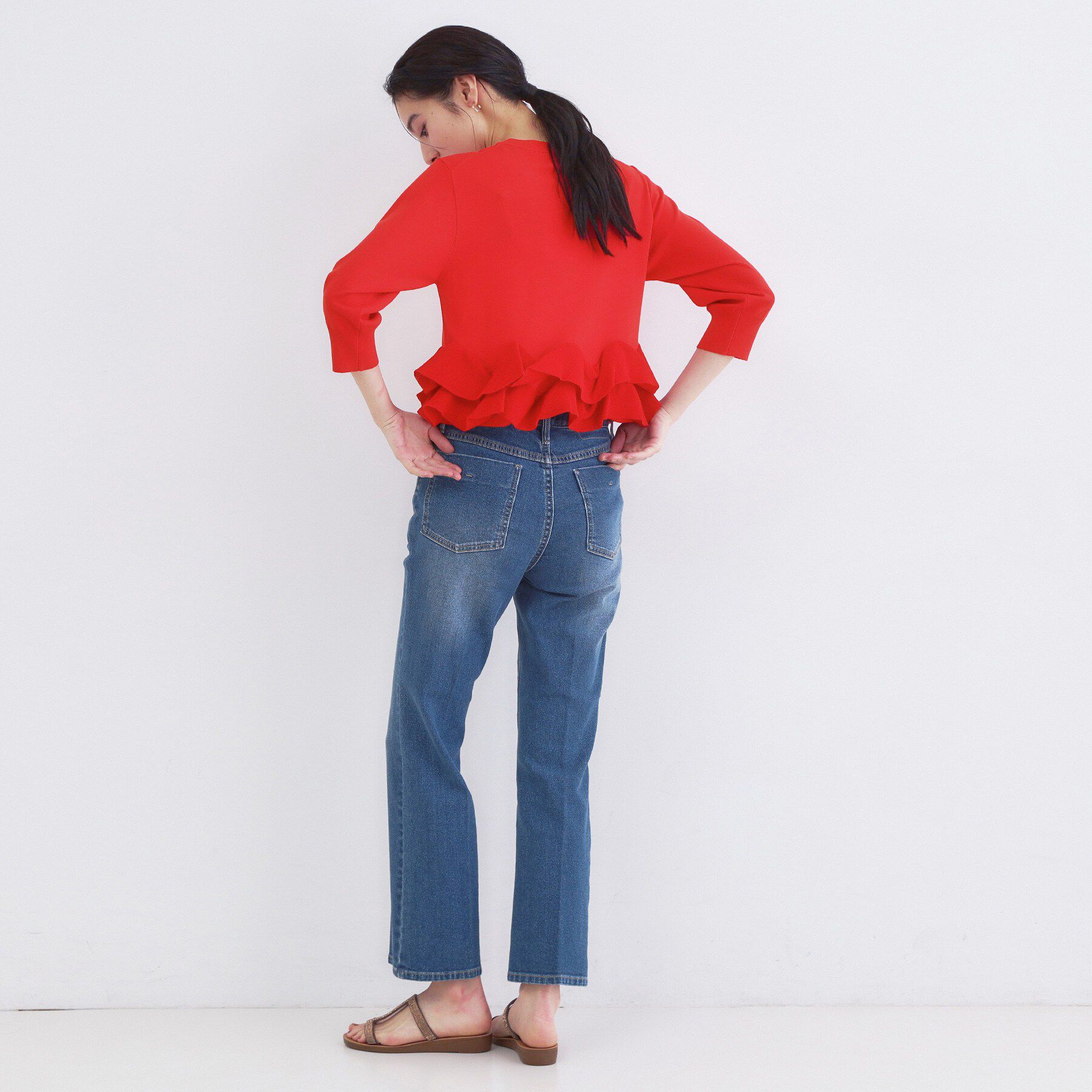 OPAQUE.CLIP「裾フリルヘンリーネックニット【洗濯機OK】」|ニット・セーター|